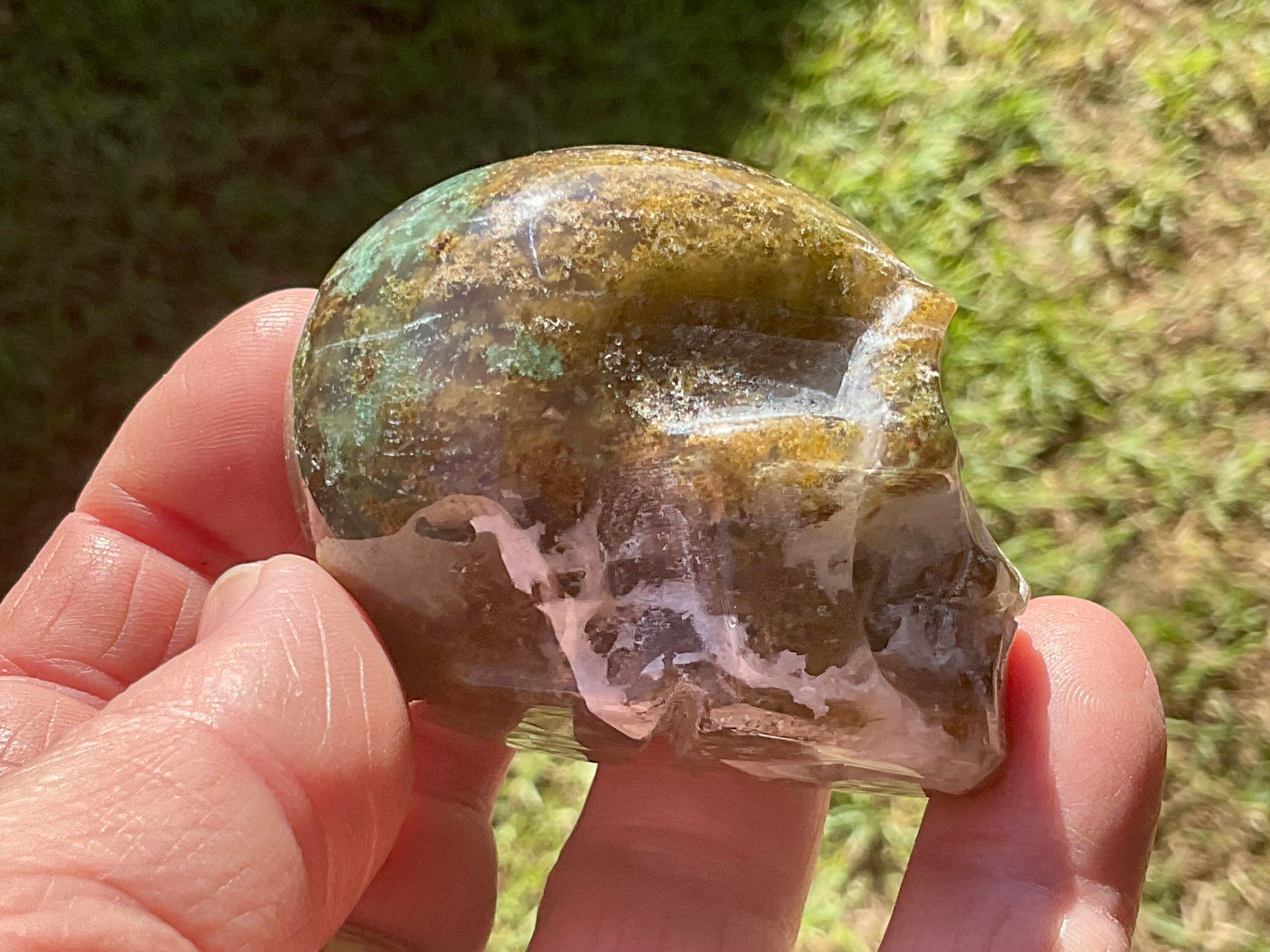 127g Moss Agate Skull 1A