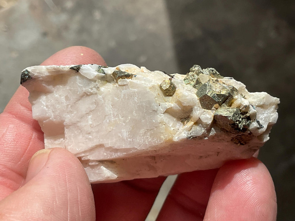 42g Bornite and Copper Minerals on Calcite Specimen D