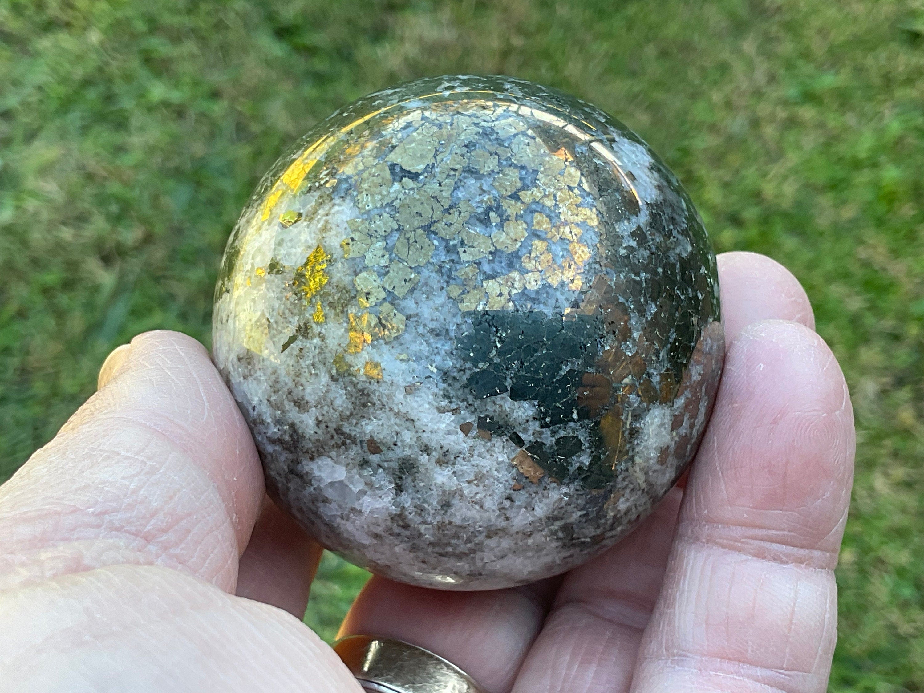 312g Cubic Pyrite in Quartz Sphere C