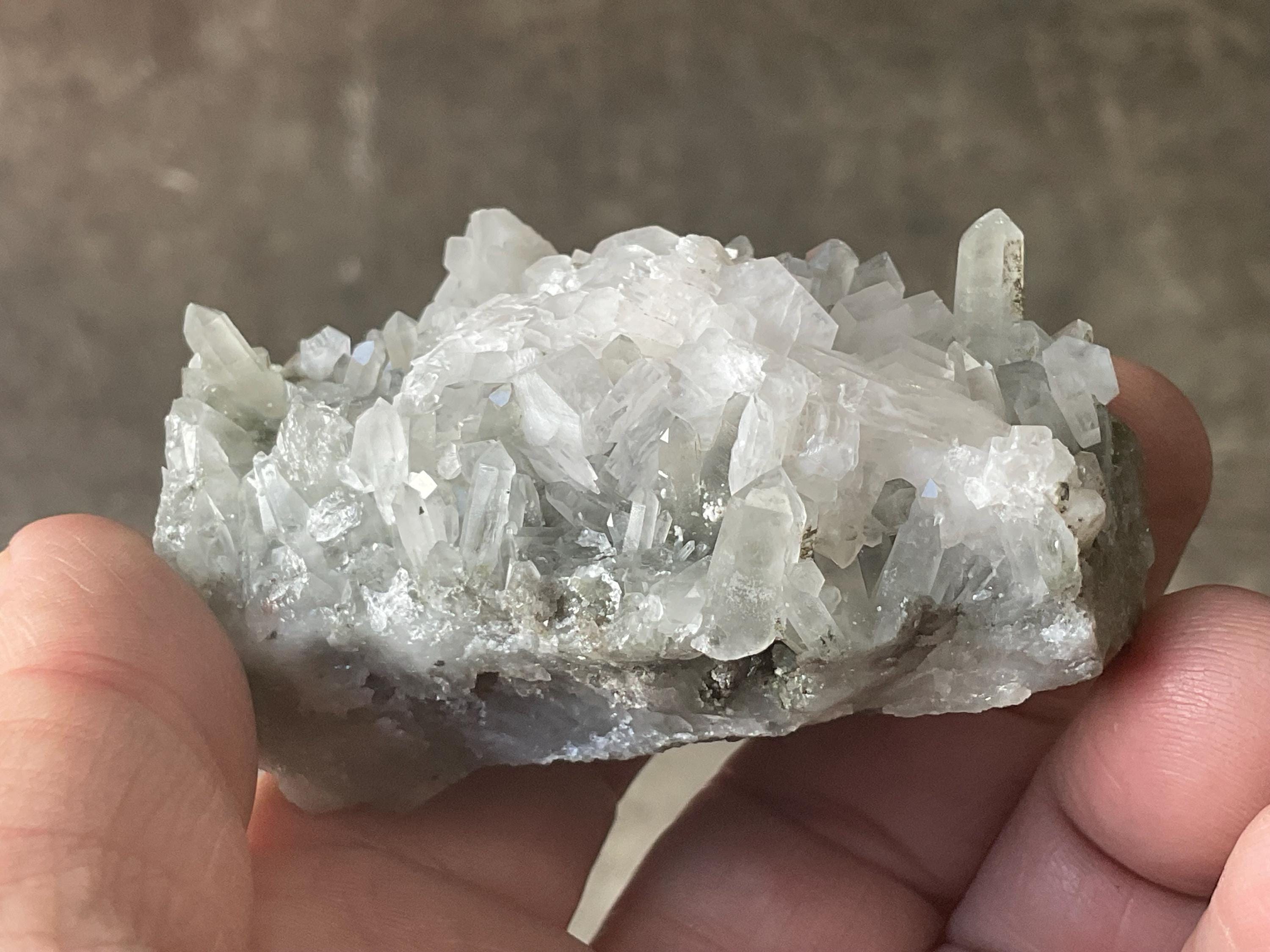 106g Hexagonal Flat Calcite on Chlorite Included Quartz Specimen B
