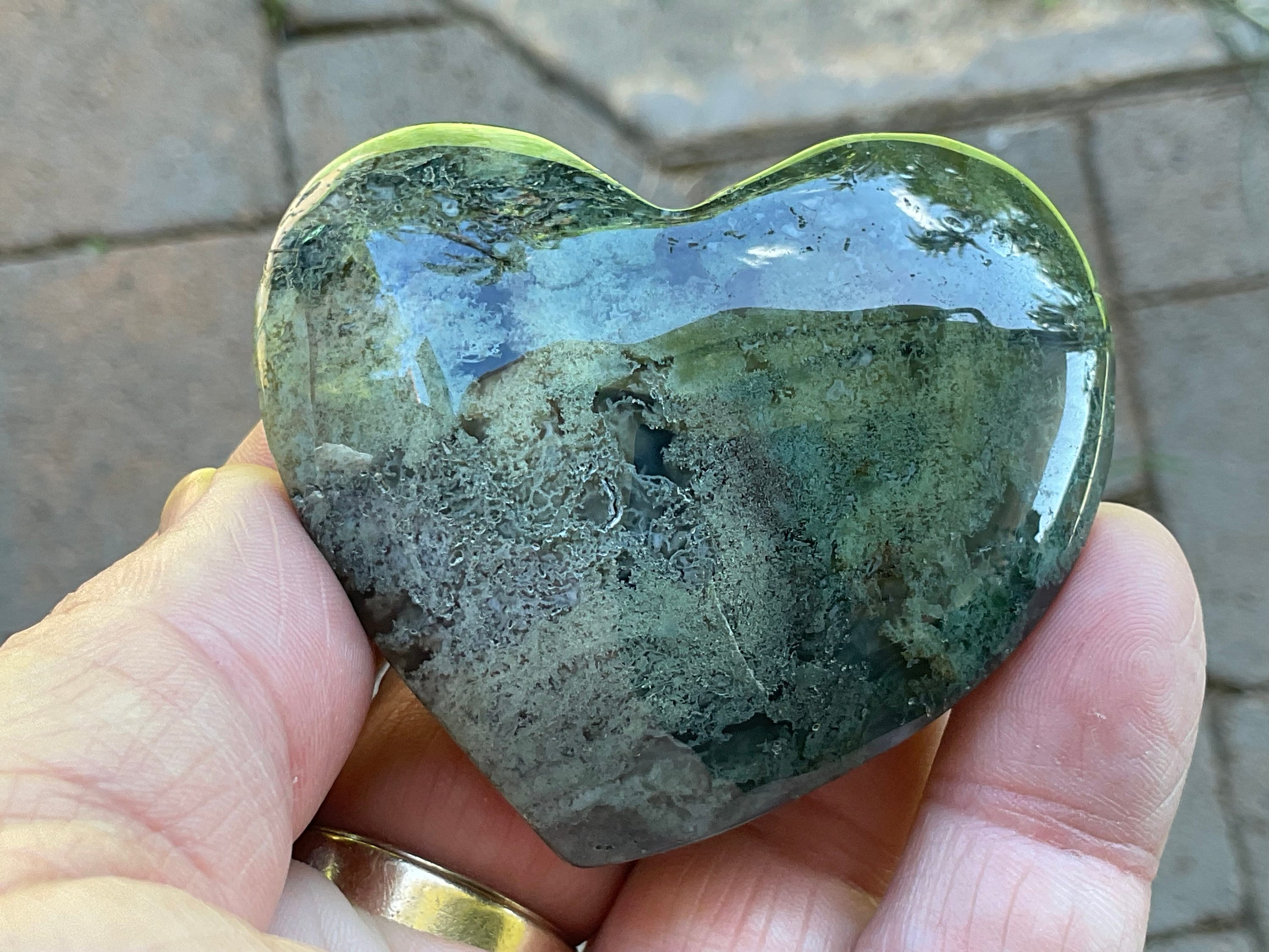 99g Moss Agate Puffy Heart 2A