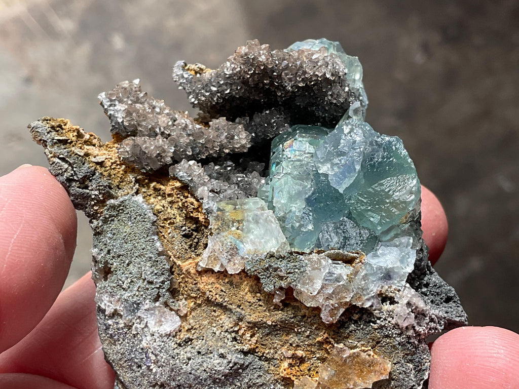 96g Pale Blue/Green Fluorite on Quartz Sphalerite Specimen Specimen 1B from Fujian, China