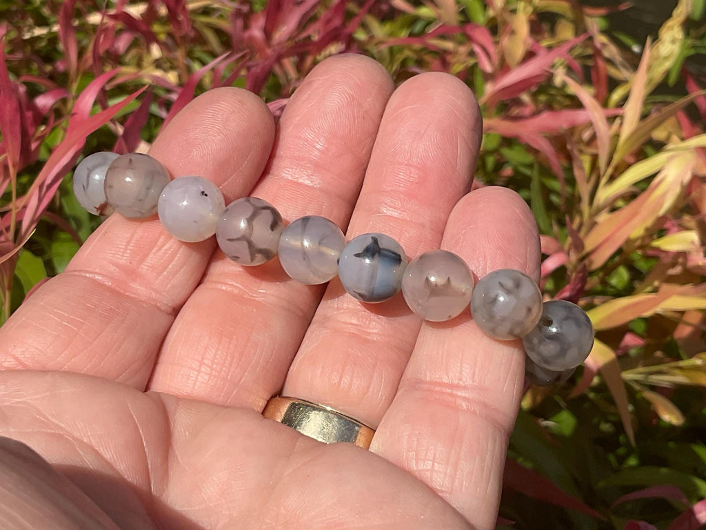 Agate “Spider Web” 10mm Bead Mala Bracelet C