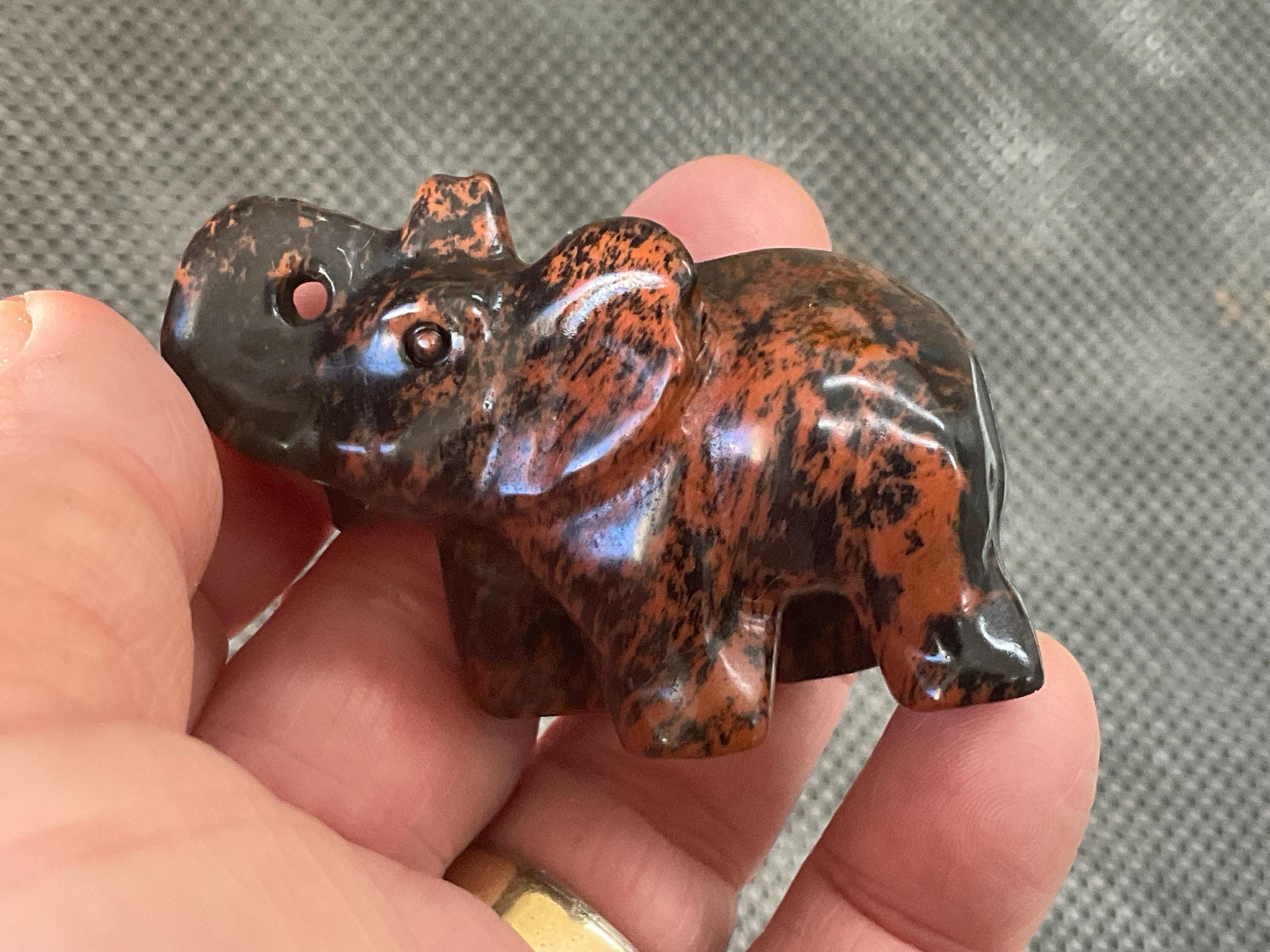 58g Mahogany Obsidian Elephant Carving C