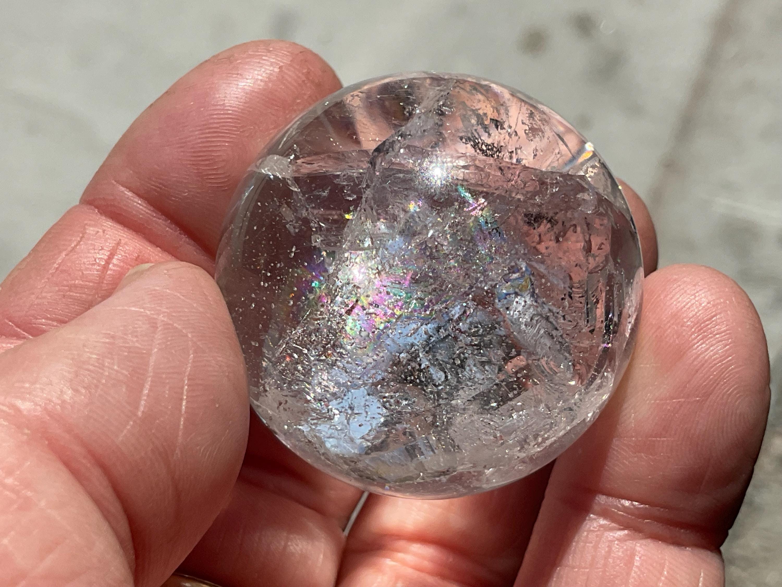 74g Clear Quartz Sphere with Rainbows 2B