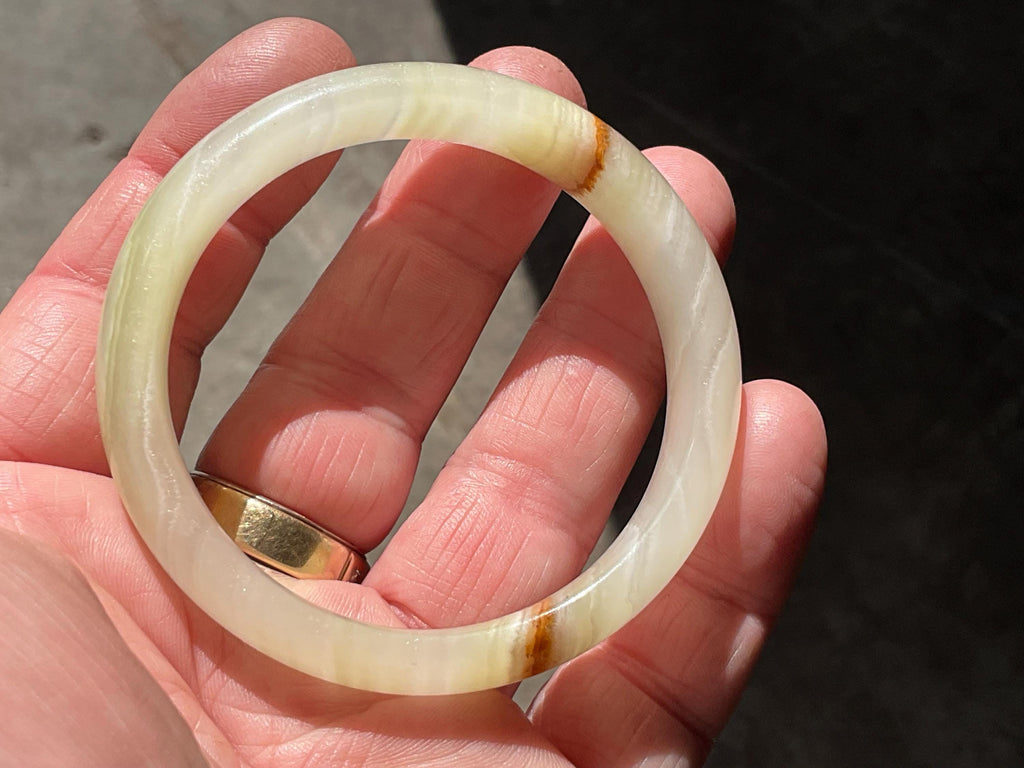 42g Small Green Banded Onyx Solid Bangle 2B