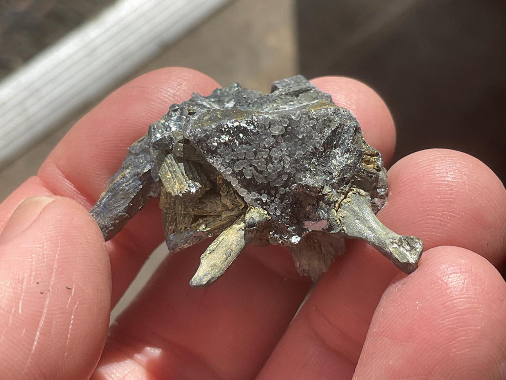 22g Botryoidal Fluorite with Valentinite on Stibnite Specimen 4C from Jiangxi, China