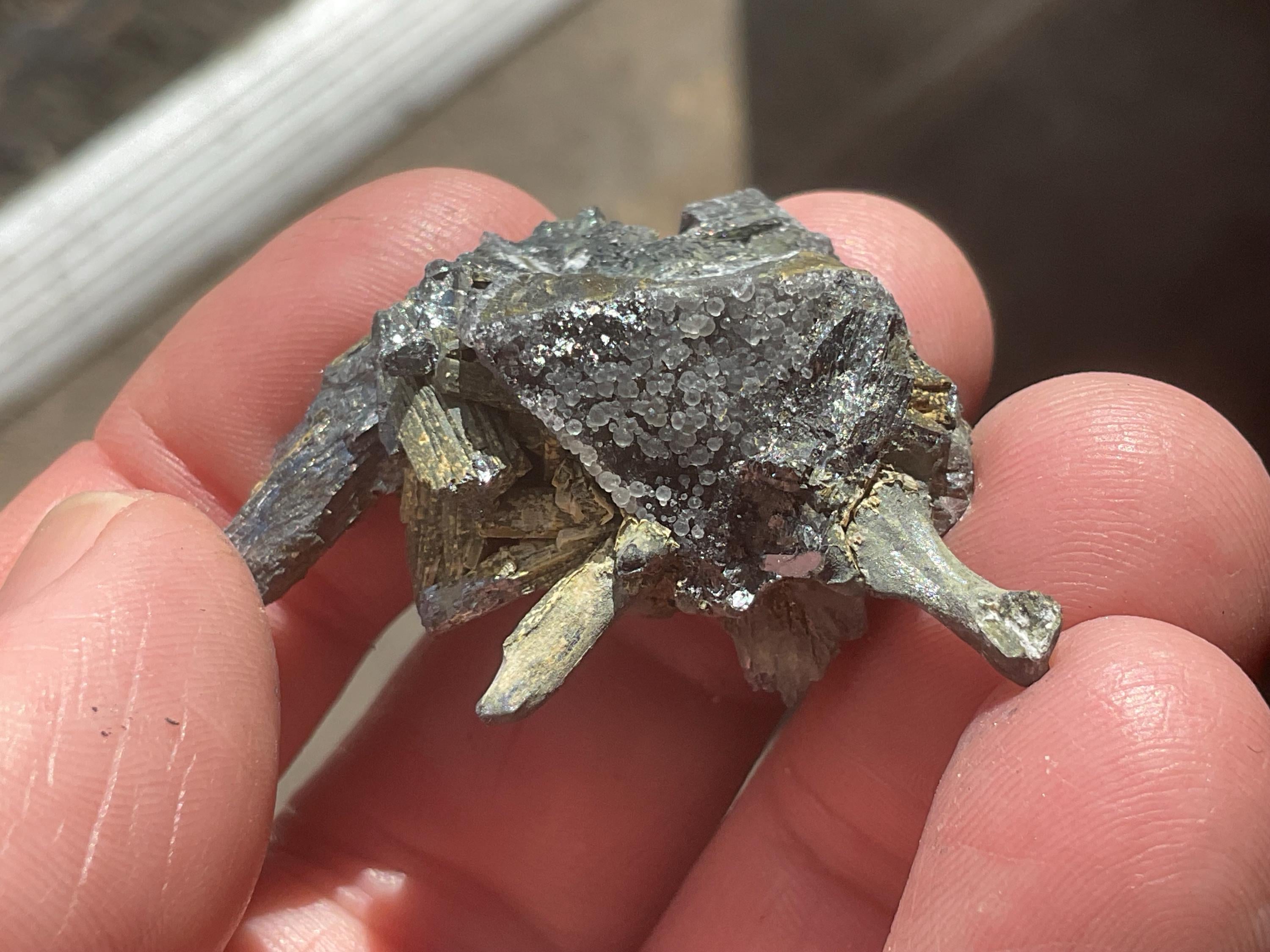 22g Botryoidal Fluorite with Valentinite on Stibnite Specimen 4C from Jiangxi, China