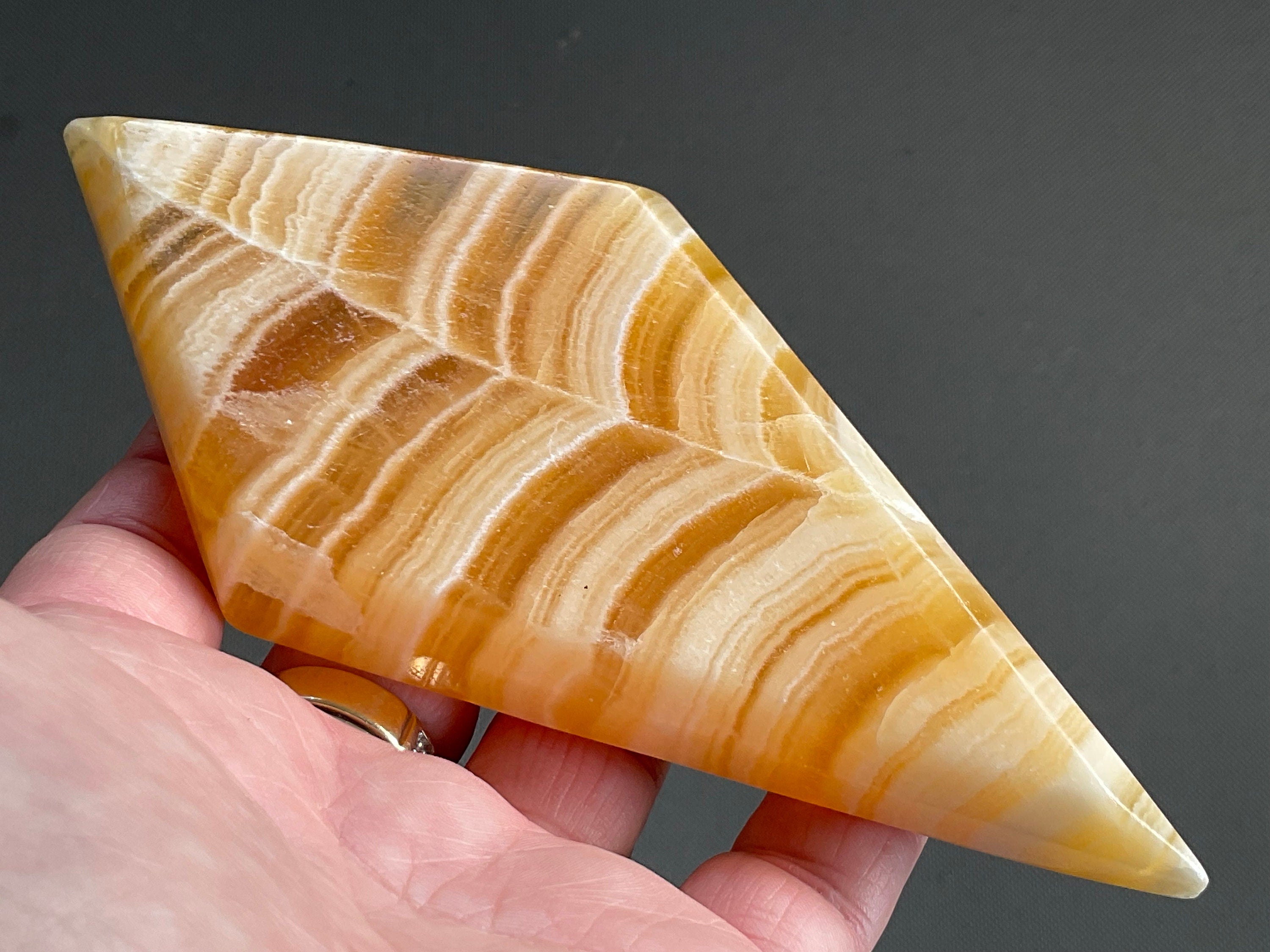 238g Orange Banded Calcite Polished Freeform Diamond 2B