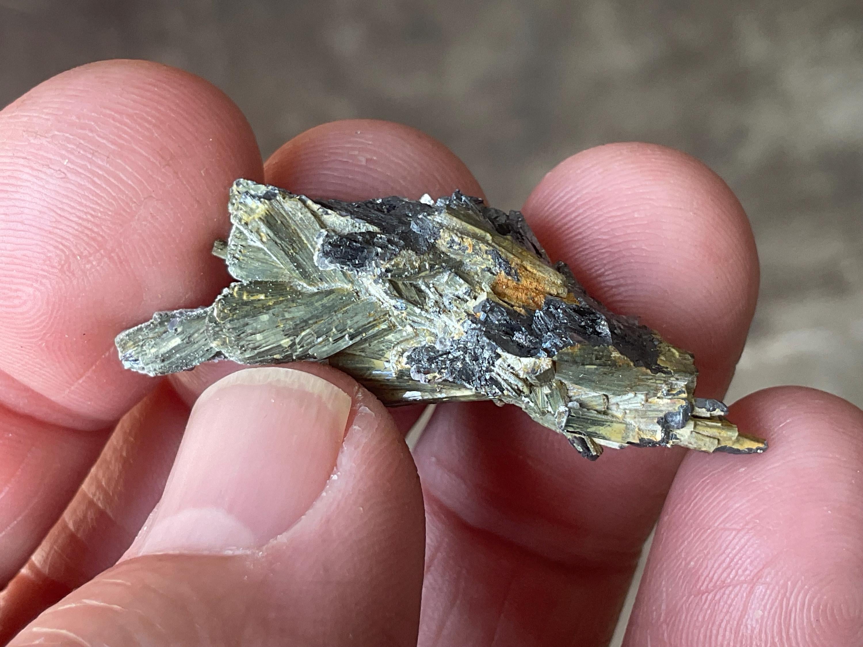 8g Botryoidal Fluorite and Valentinite on Stibnite Specimen 3A from Jiangxi, China