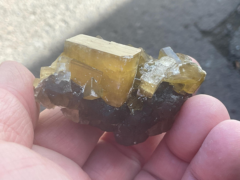 94g Tabular Golden Baryte on Botryoidal Fluorite Specimen 2B from Jiangxi