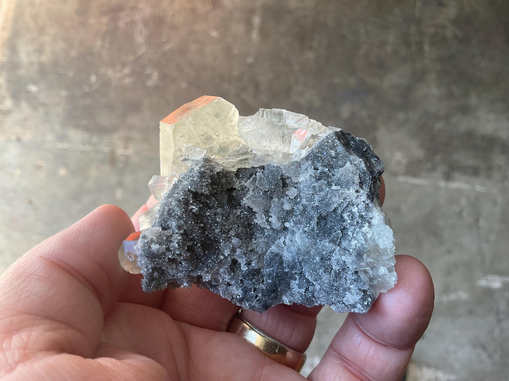 88g Champagne Diamond Calcite on Sphalerite/Quartz Specimen from Fujian, China