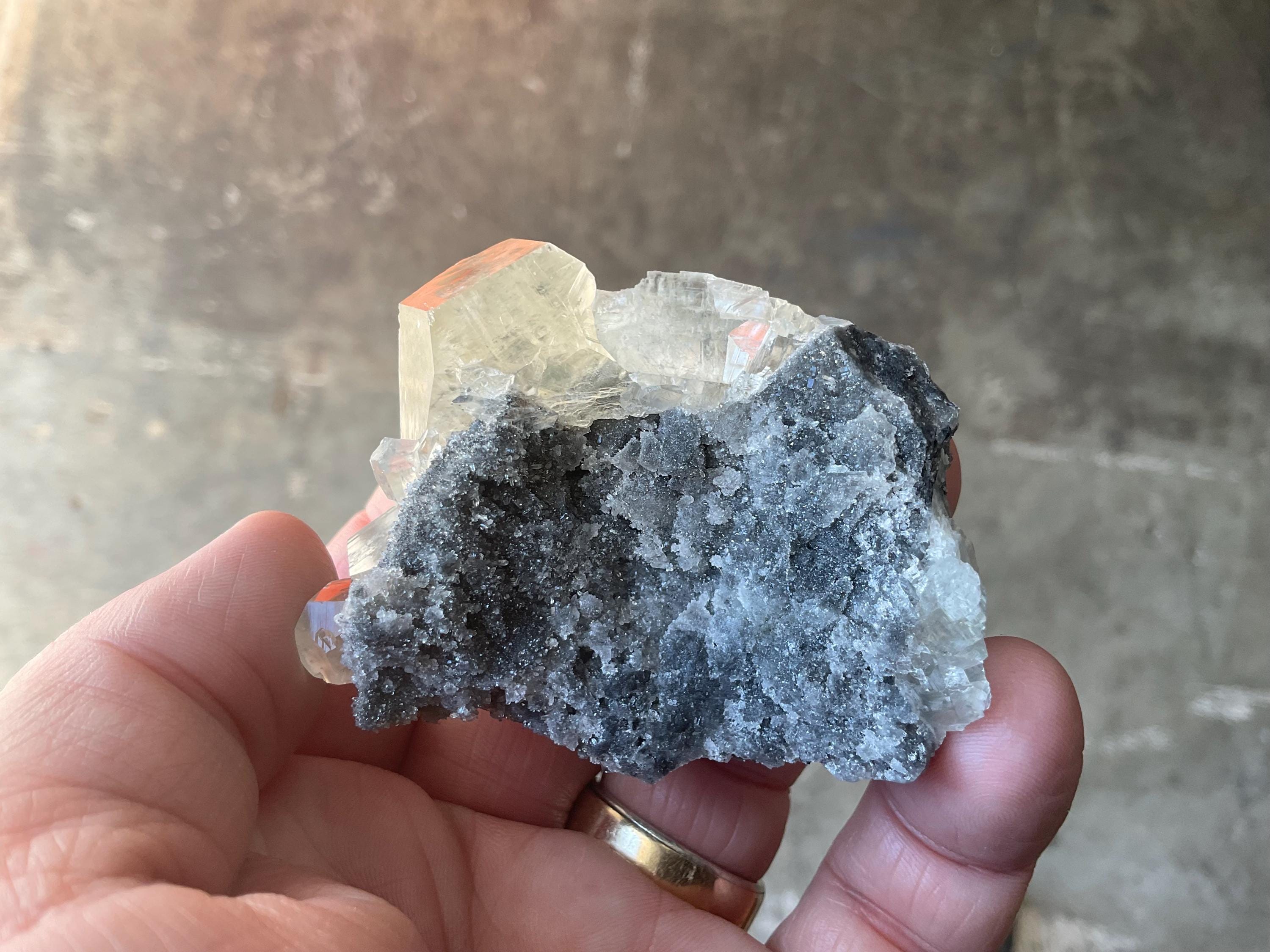 88g Champagne Diamond Calcite on Sphalerite/Quartz Specimen from Fujian, China