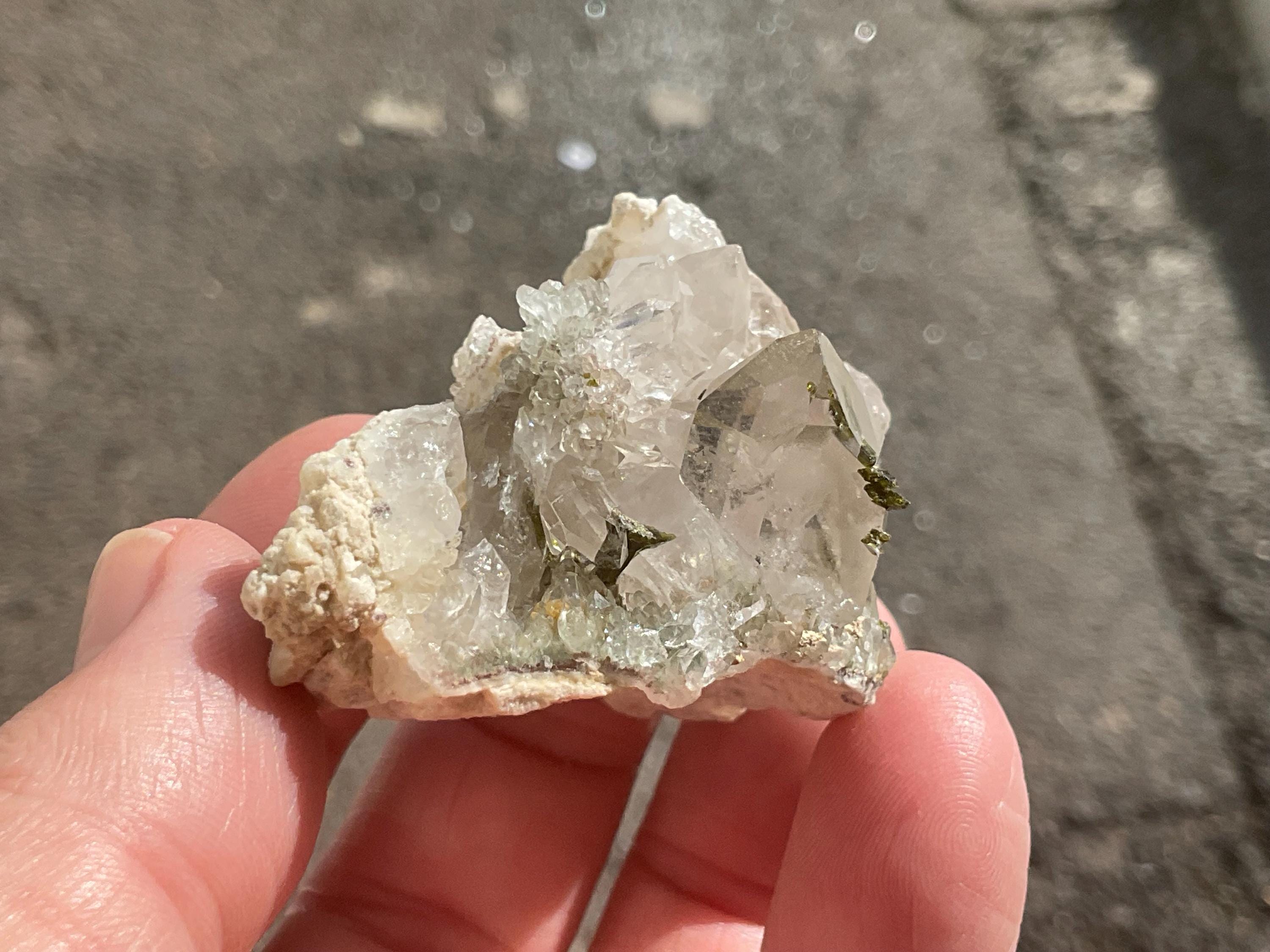 64g Epidote in Water Clear Quartz Cluster