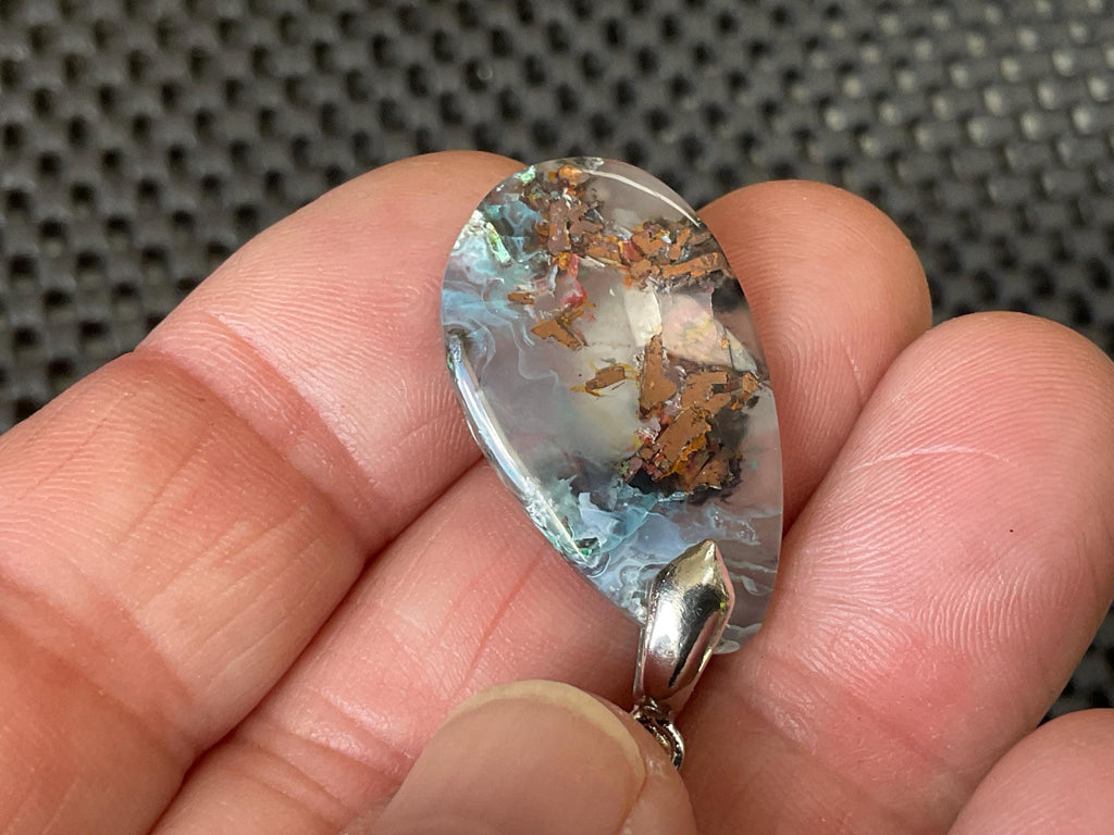 4g Native Copper and Chrysocolla in Chalcedony Pendant 3A