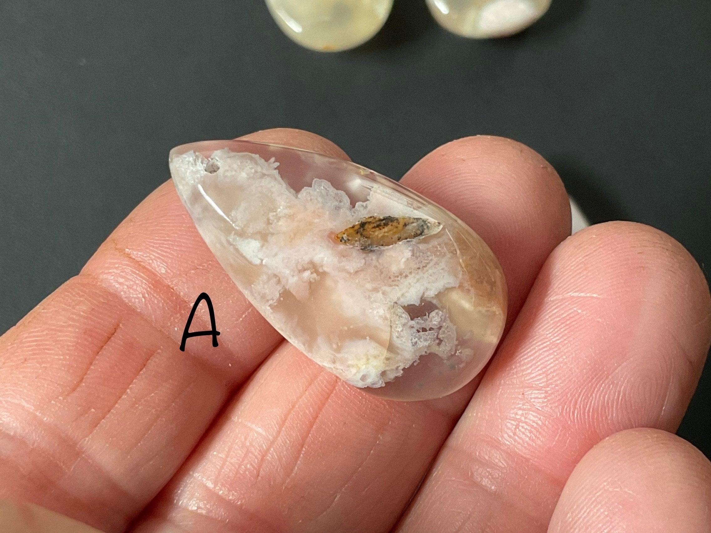 Flower Agate Drilled Teardrop Cabochon 1A