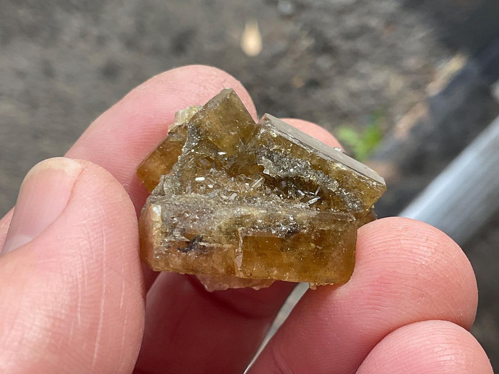 24g Tabular Golden Baryte on Botryoidal Fluorite Specimen 4B from Jiangxi