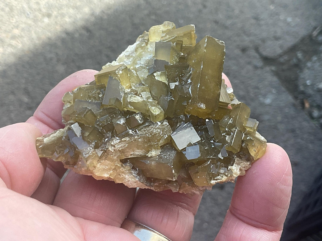 132g Tabular Golden Baryte on Botryoidal Fluorite Specimen 1C from Jiangxi