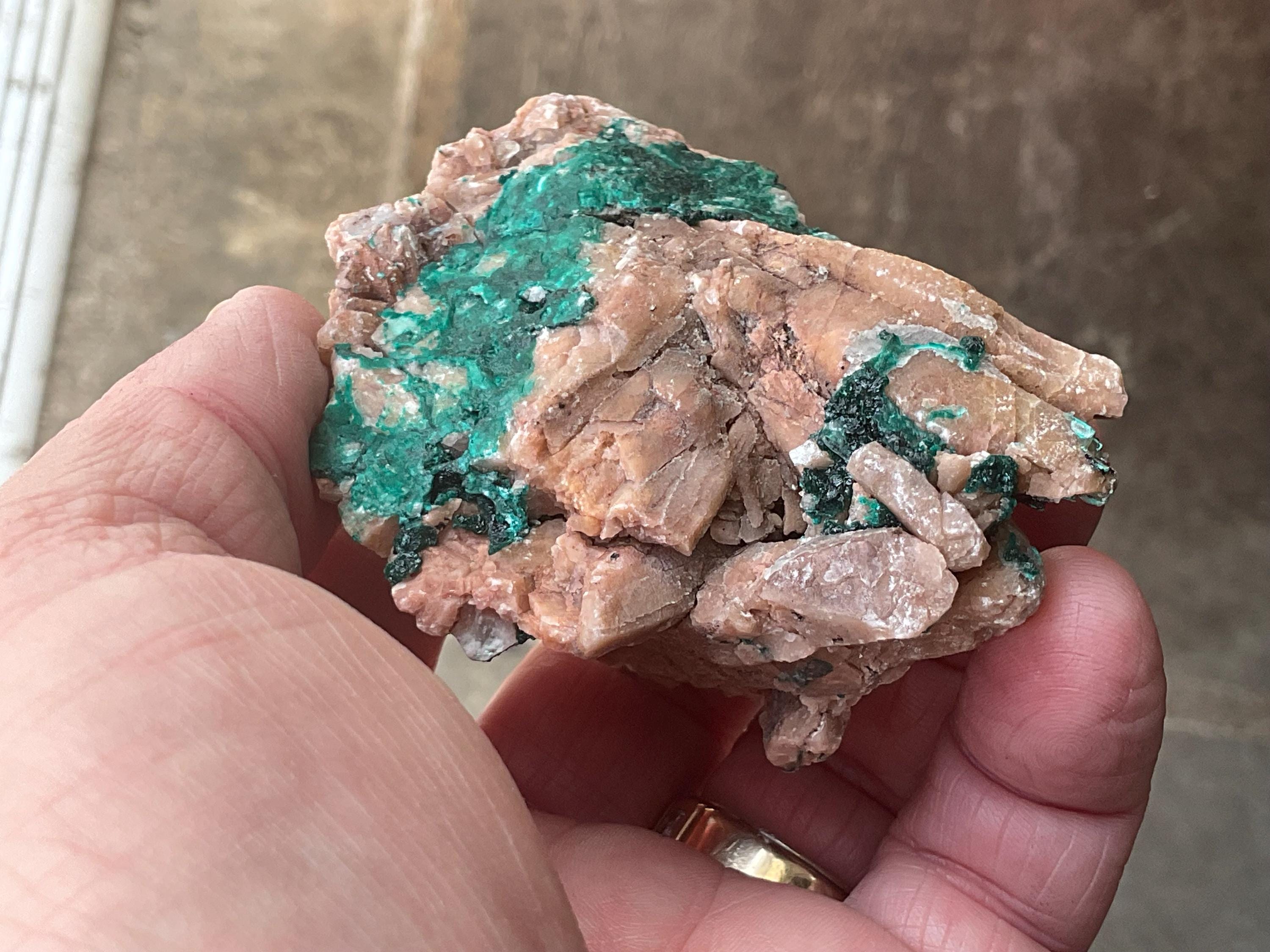 230g Malachite and Selenite on Dolomite Matrix Specimen 1B from Morocco