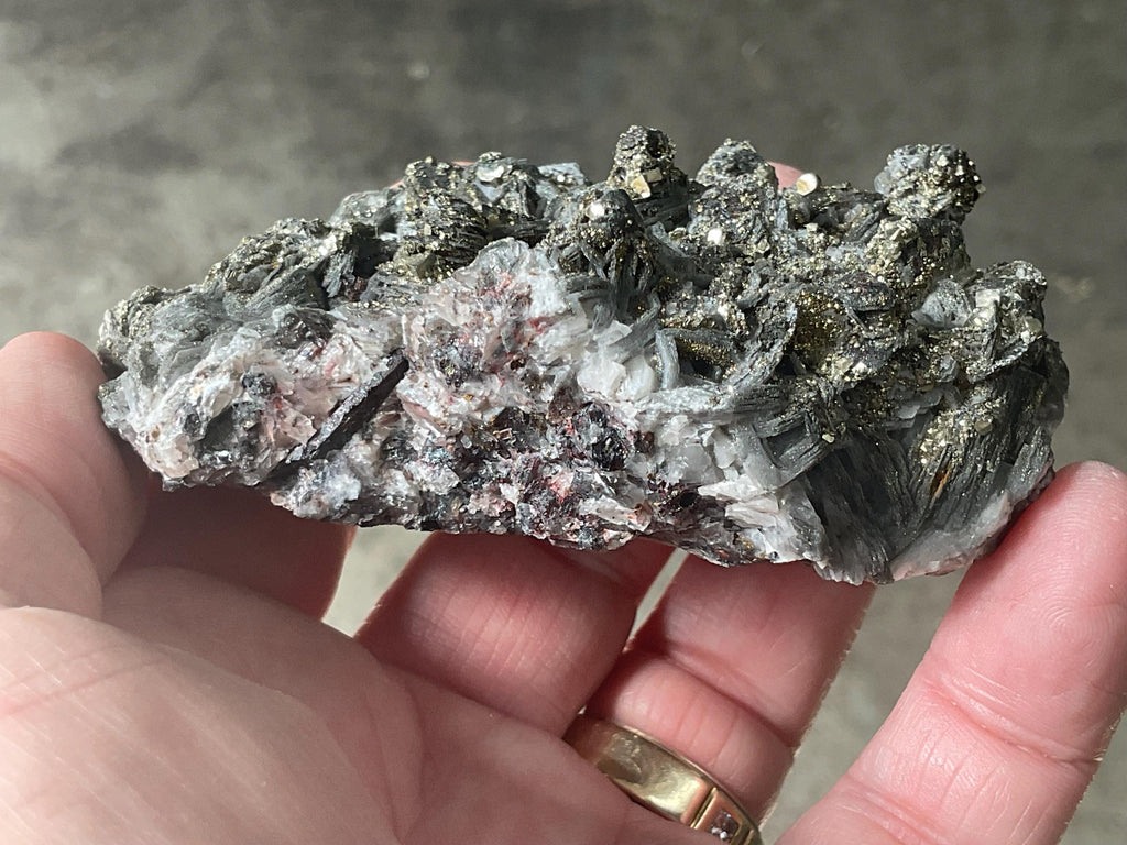 162g Pyrite encrusted Calcite on Limonite Quartz Specimen 3C from Fujian, China