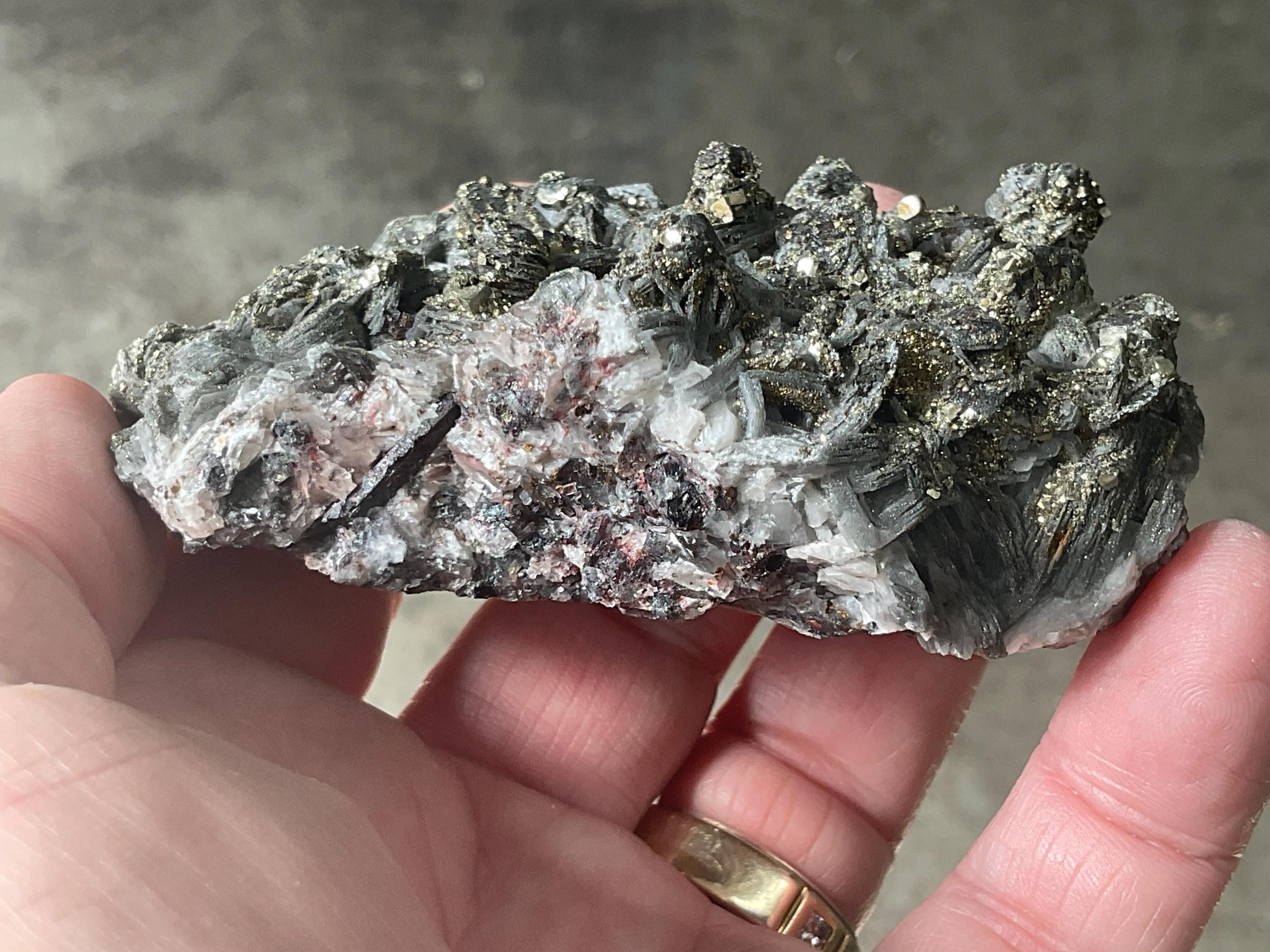 162g Pyrite encrusted Calcite on Limonite Quartz Specimen 3C from Fujian, China