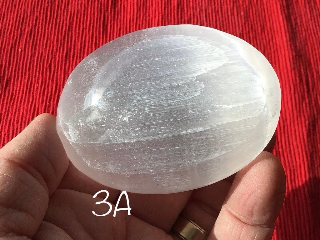 Flower of Life Etched Selenite Palmstones 3A