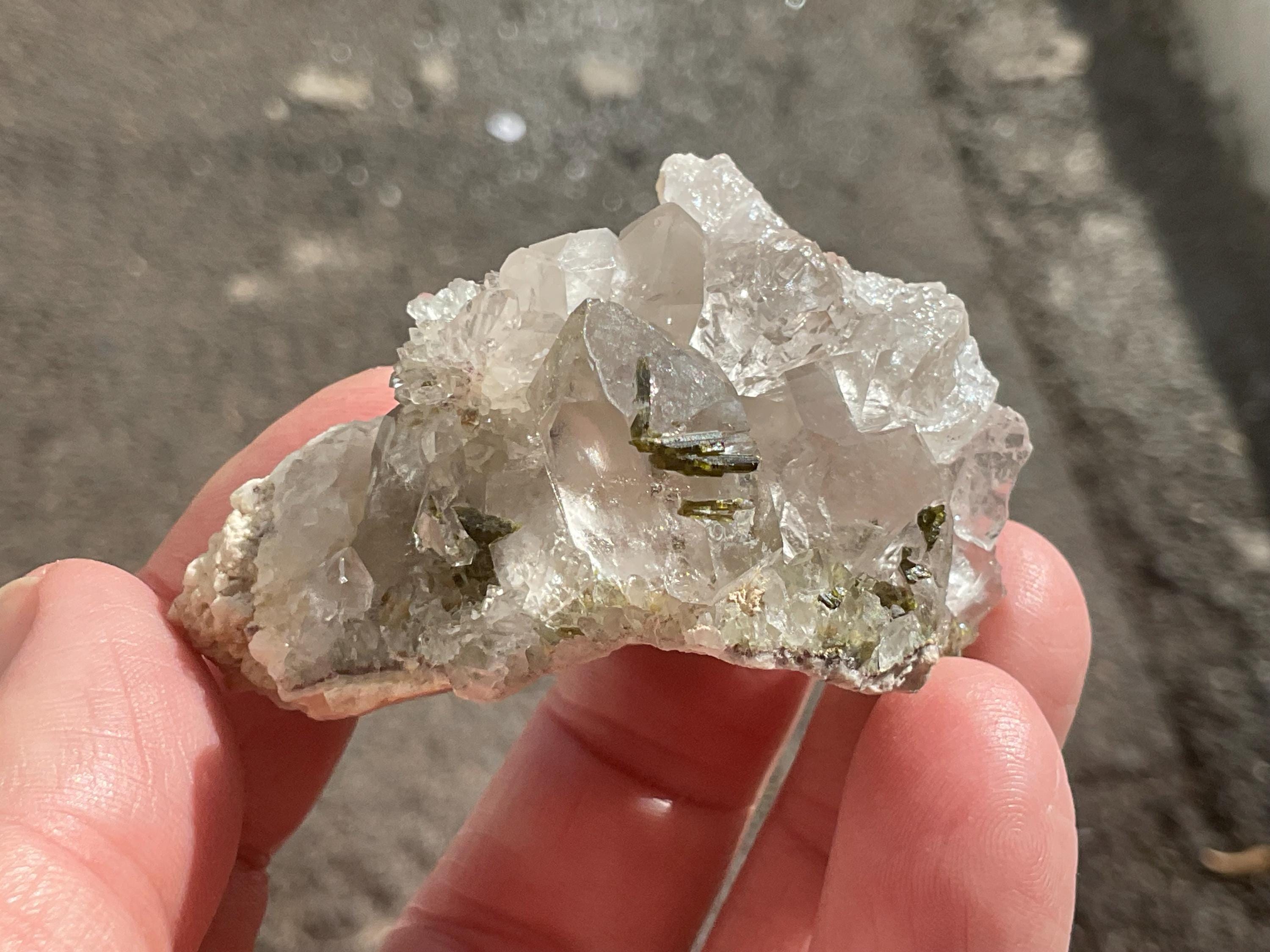 64g Epidote in Water Clear Quartz Cluster