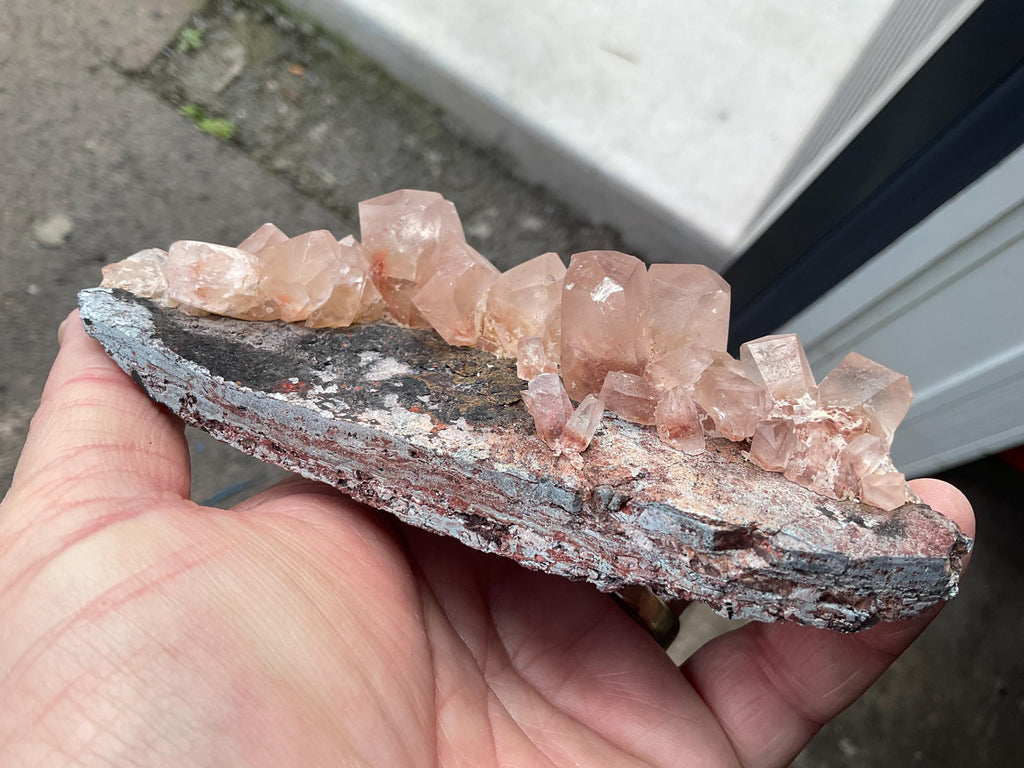 278g Blocky Calcite on Hematite Quartzite Specimen 3B from Hubei, China