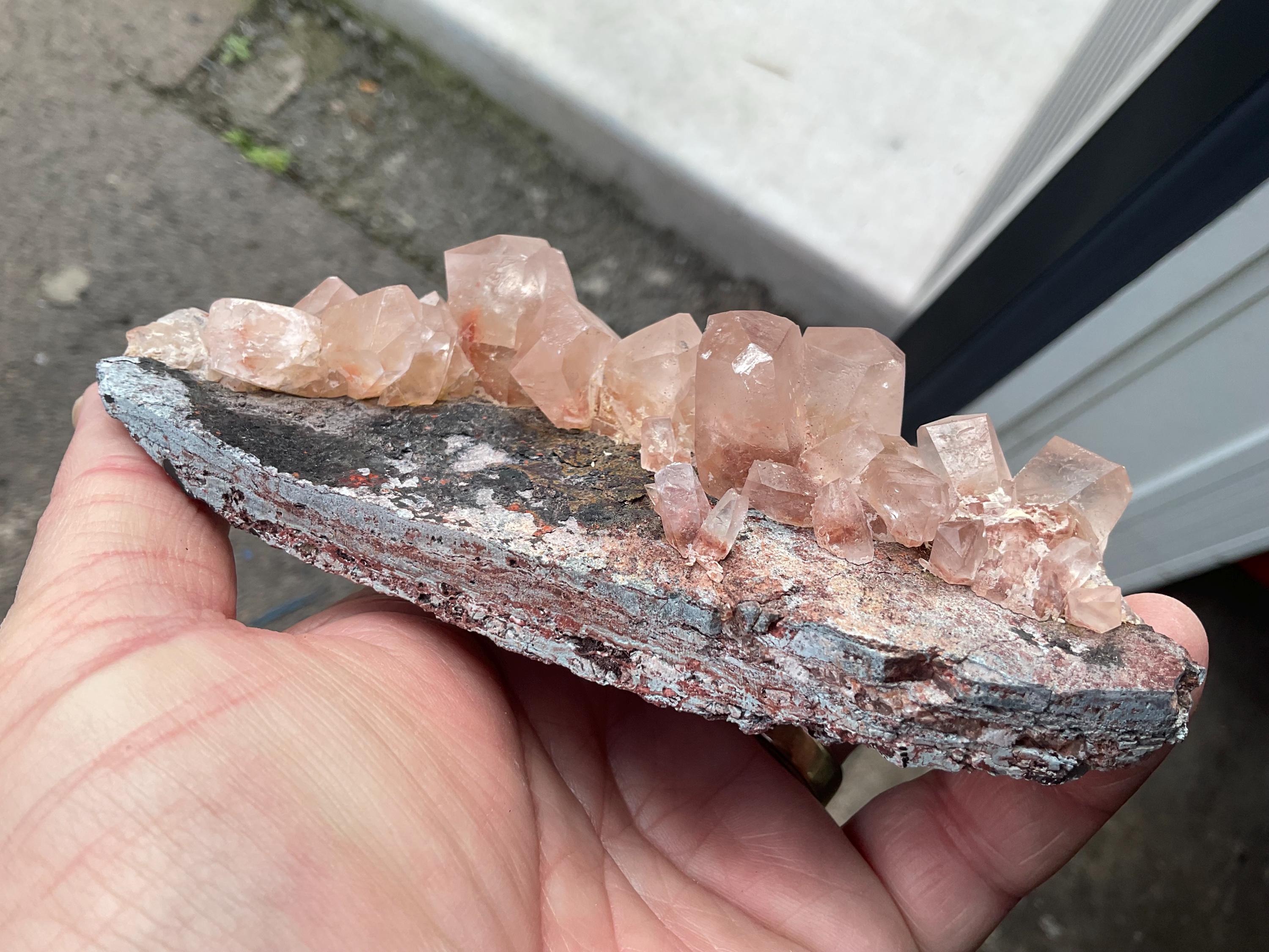 278g Blocky Calcite on Hematite Quartzite Specimen 3B from Hubei, China