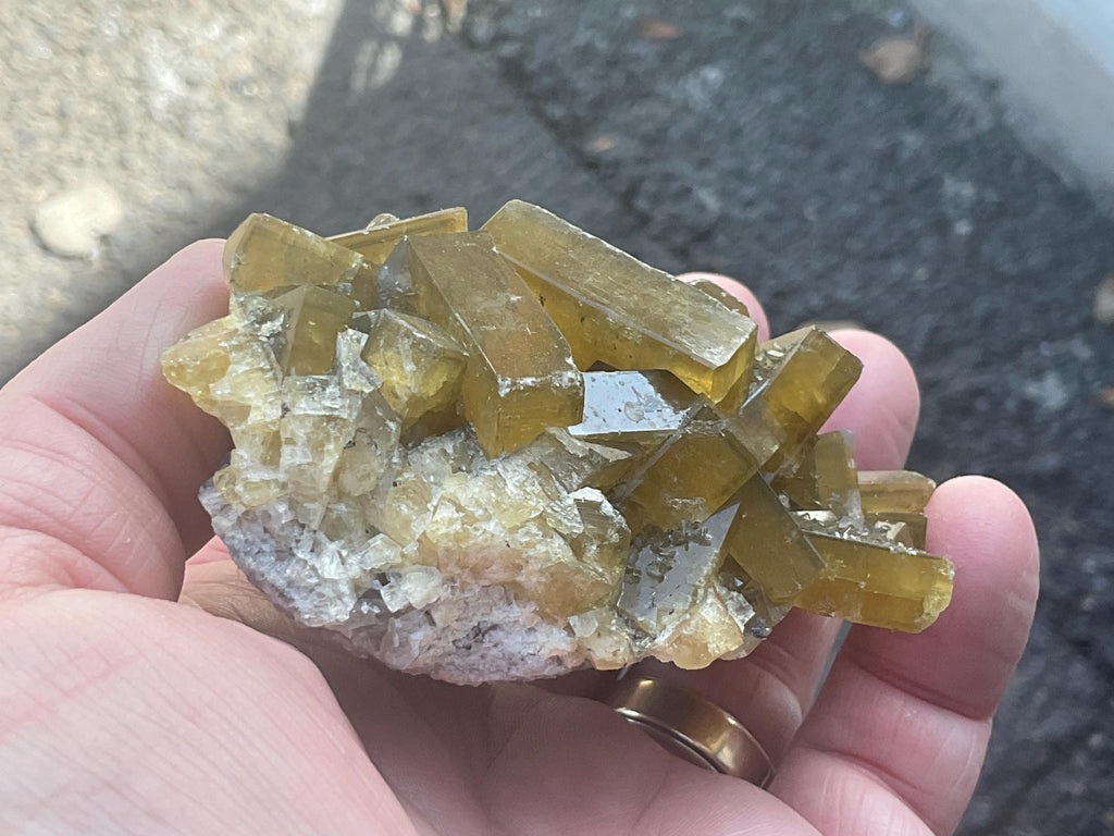 256g Tabular Golden Baryte on Botryoidal Fluorite Specimen 3B from Jiangxi