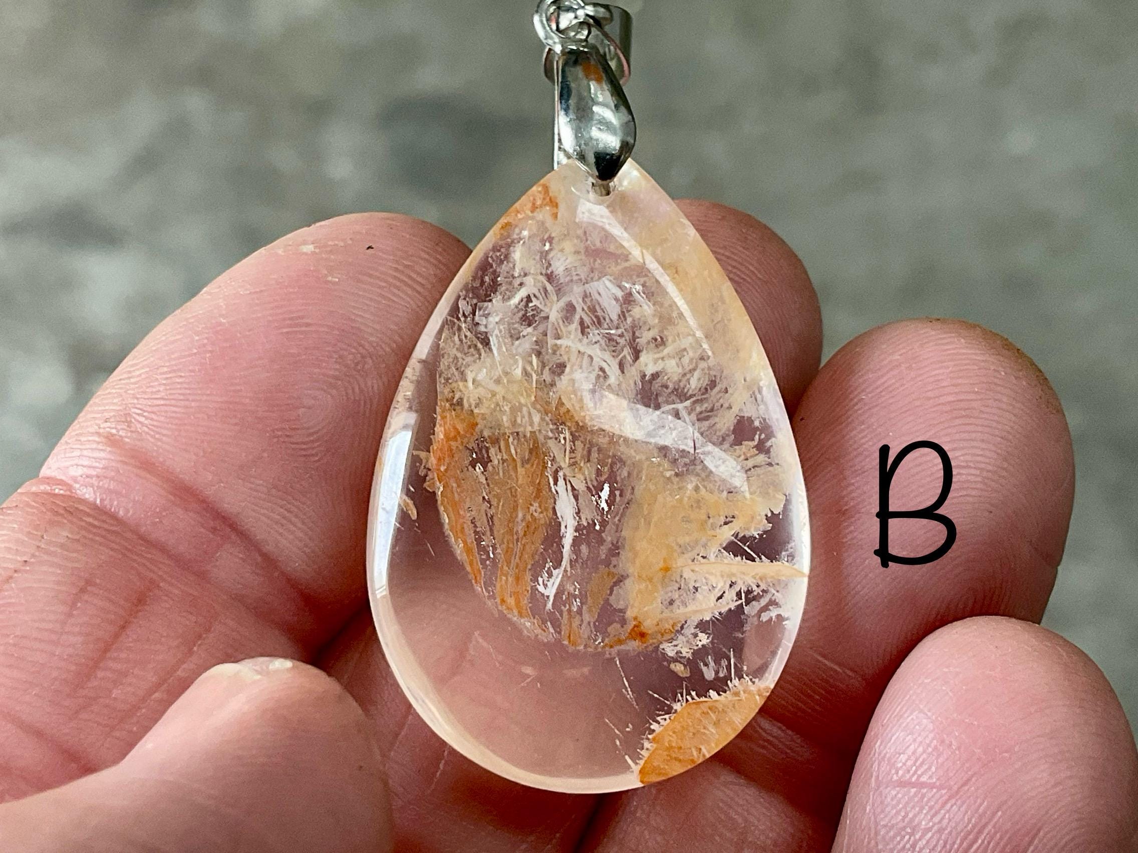 White Feather with Hematite Garden Quartz Pendant 2B