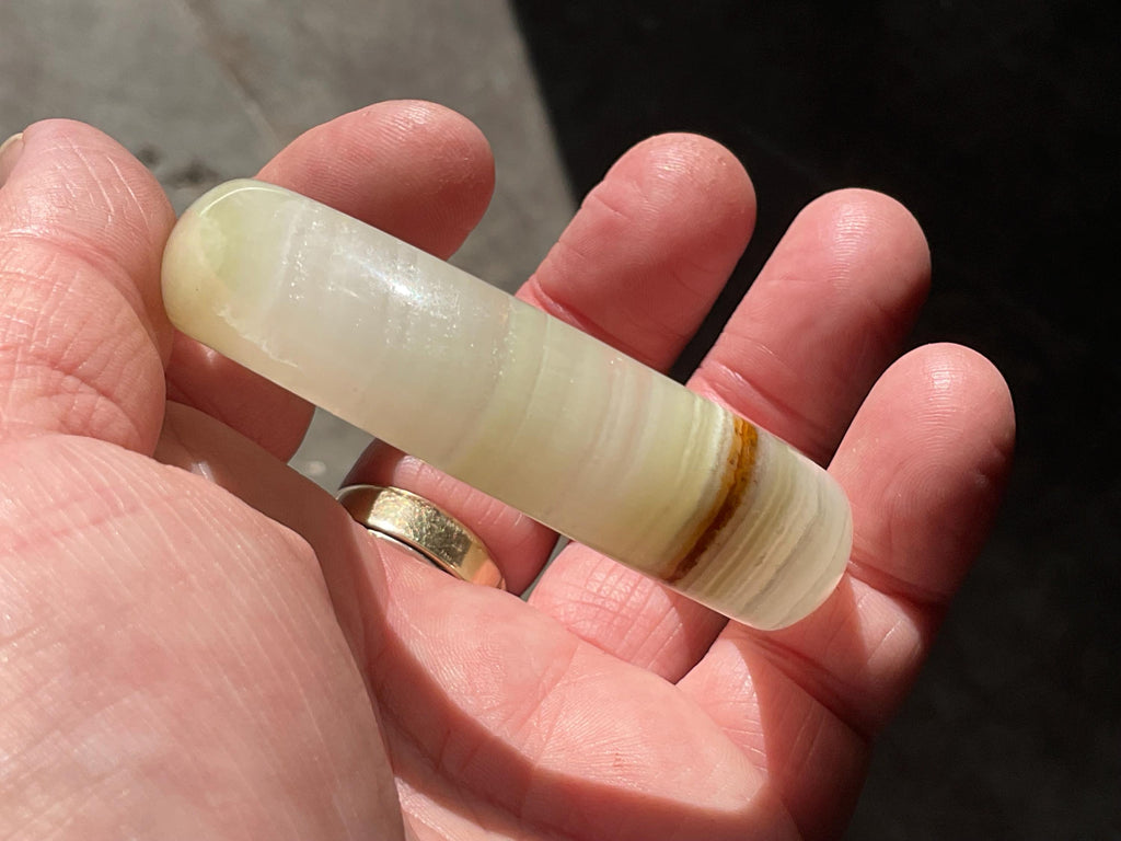 42g Small Green Banded Onyx Solid Bangle 2B