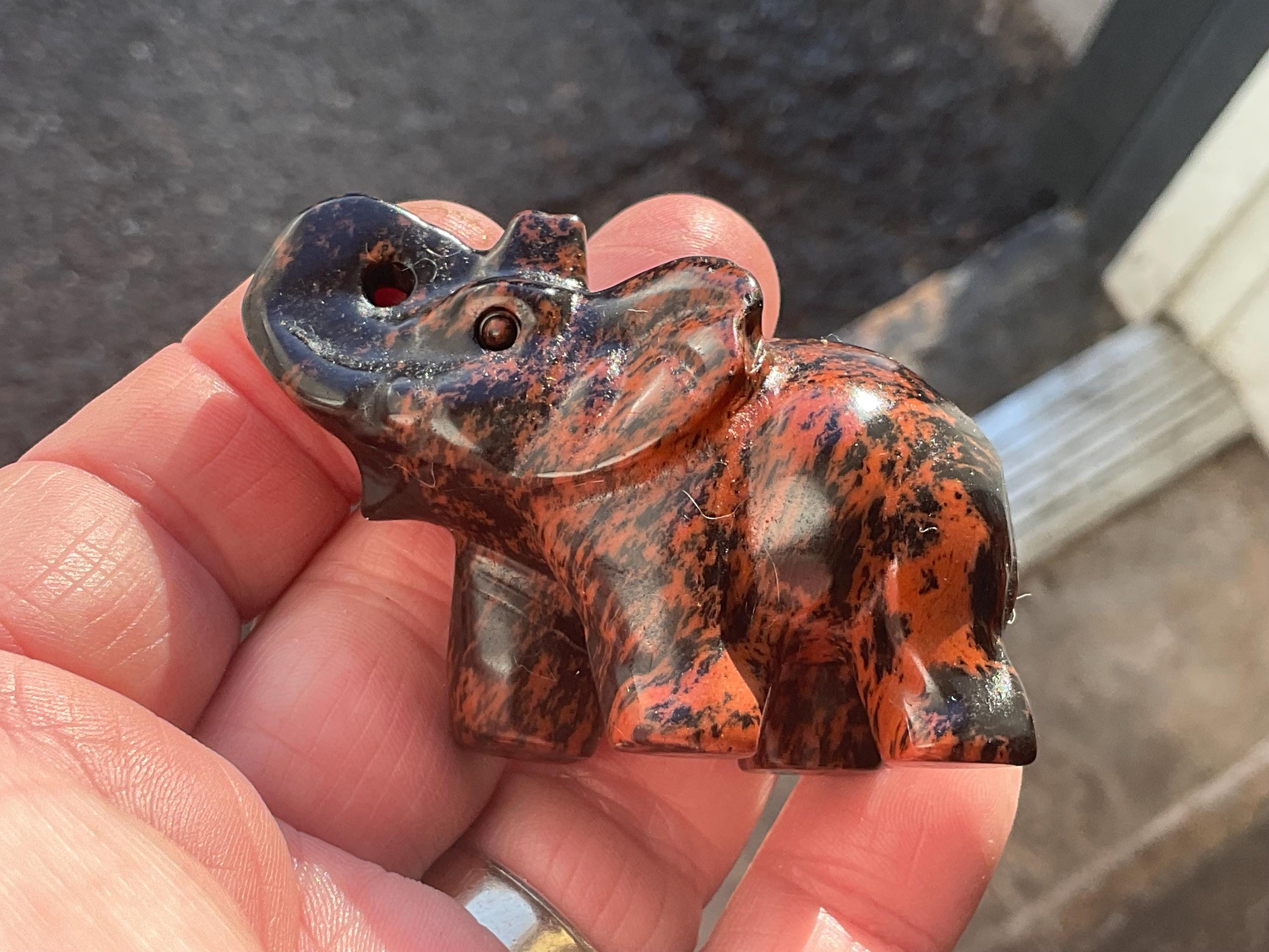 58g Mahogany Obsidian Elephant Carving C