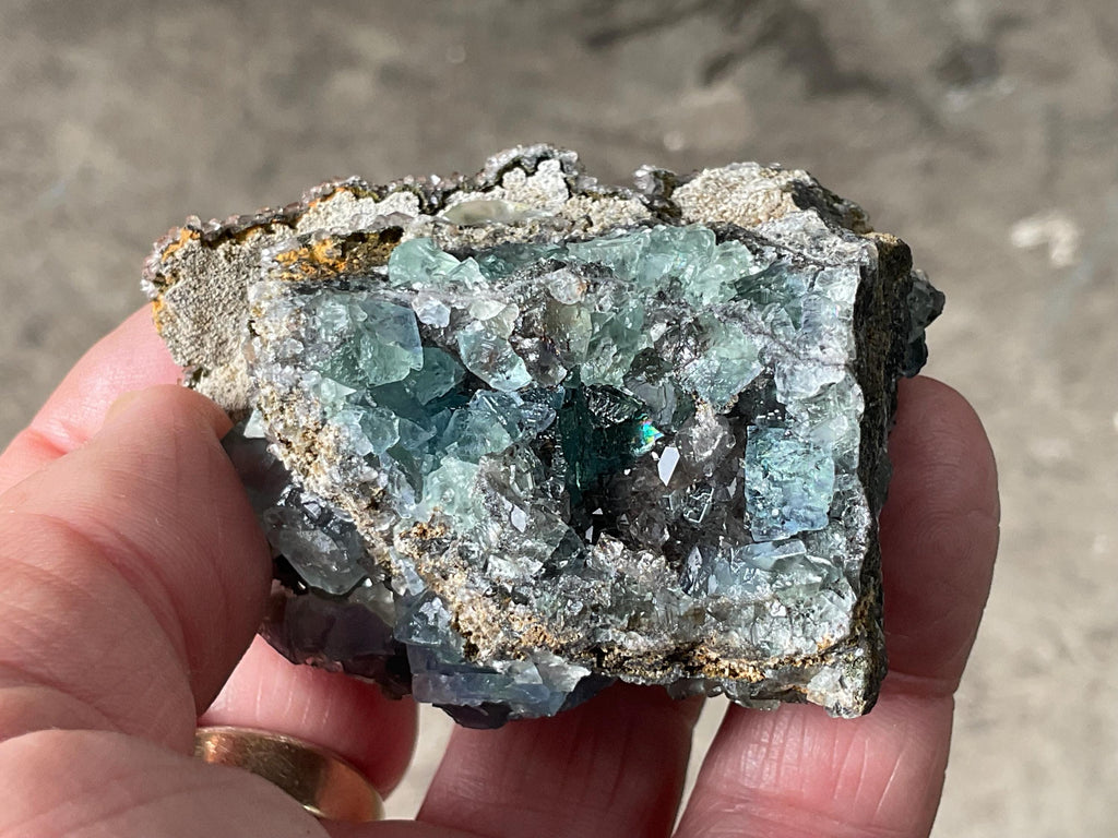 132g Blue/Green Fluorite on Quartz/Sphalerite Specimen 2B from Fujian, China