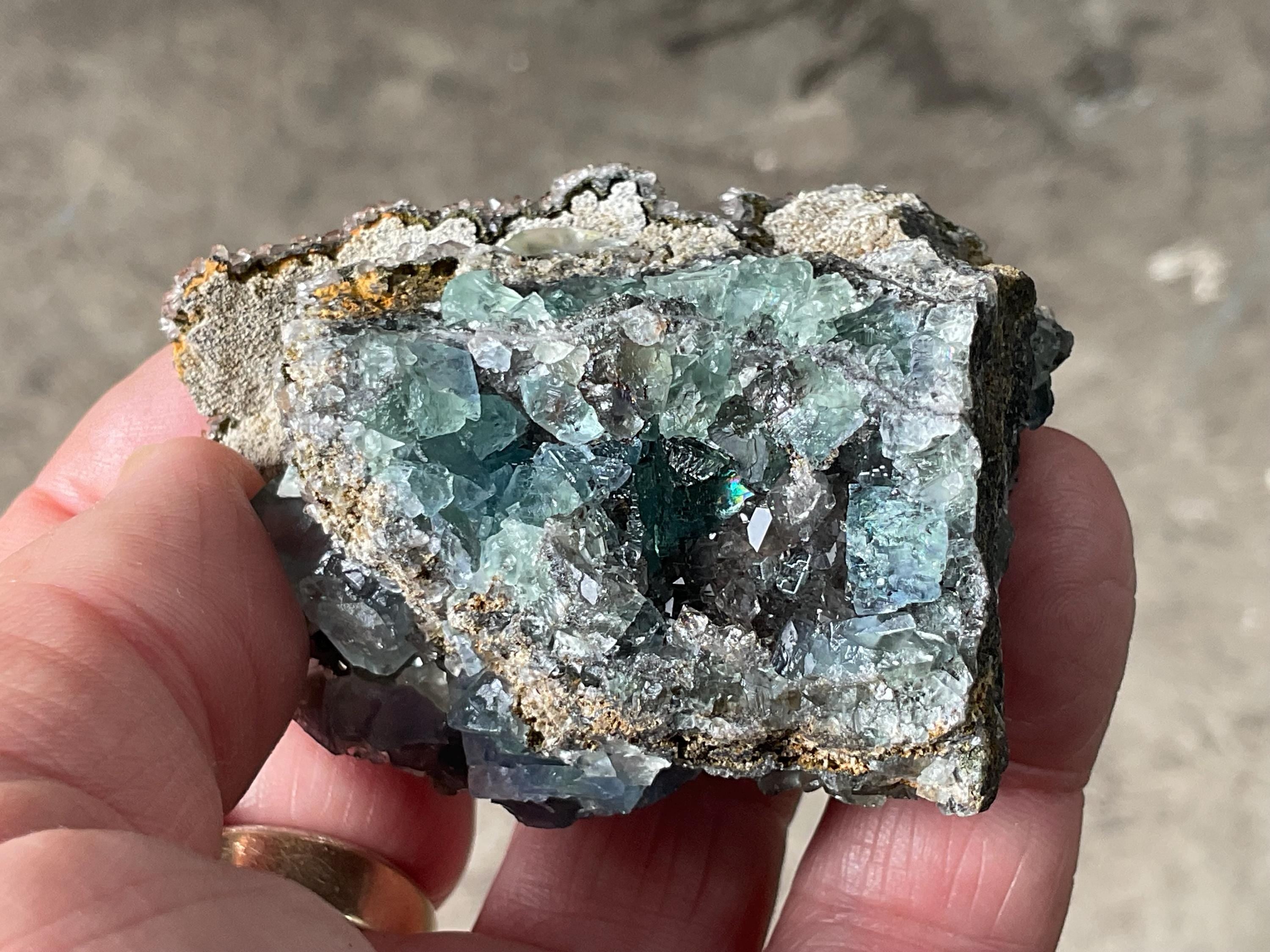 132g Blue/Green Fluorite on Quartz/Sphalerite Specimen 2B from Fujian, China