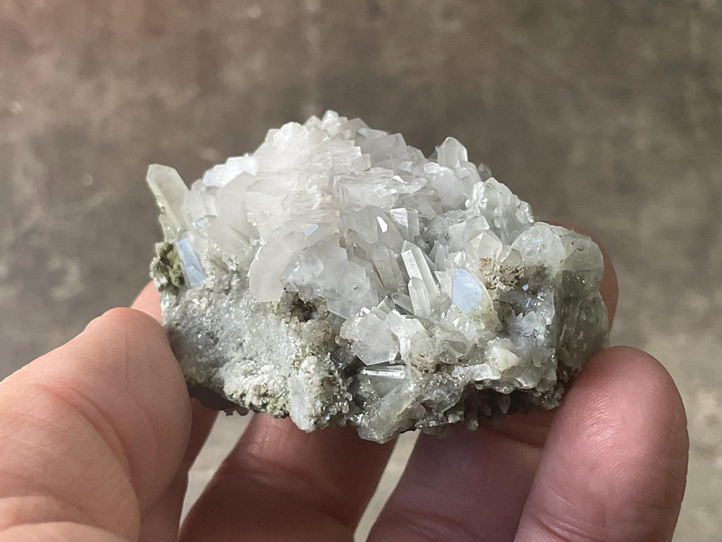 106g Hexagonal Flat Calcite on Chlorite Included Quartz Specimen B