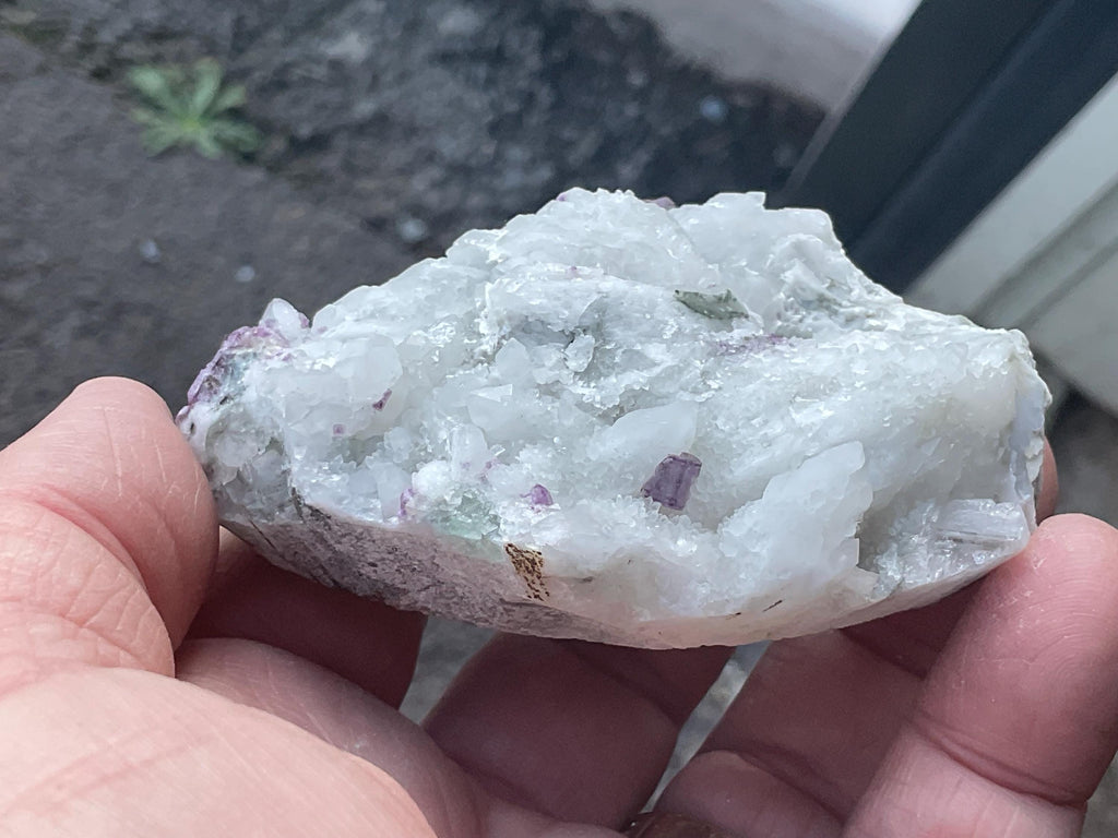 148g Cubic Purple Fluorite on Angel Wing Calcite and Quartz from Fujian, China