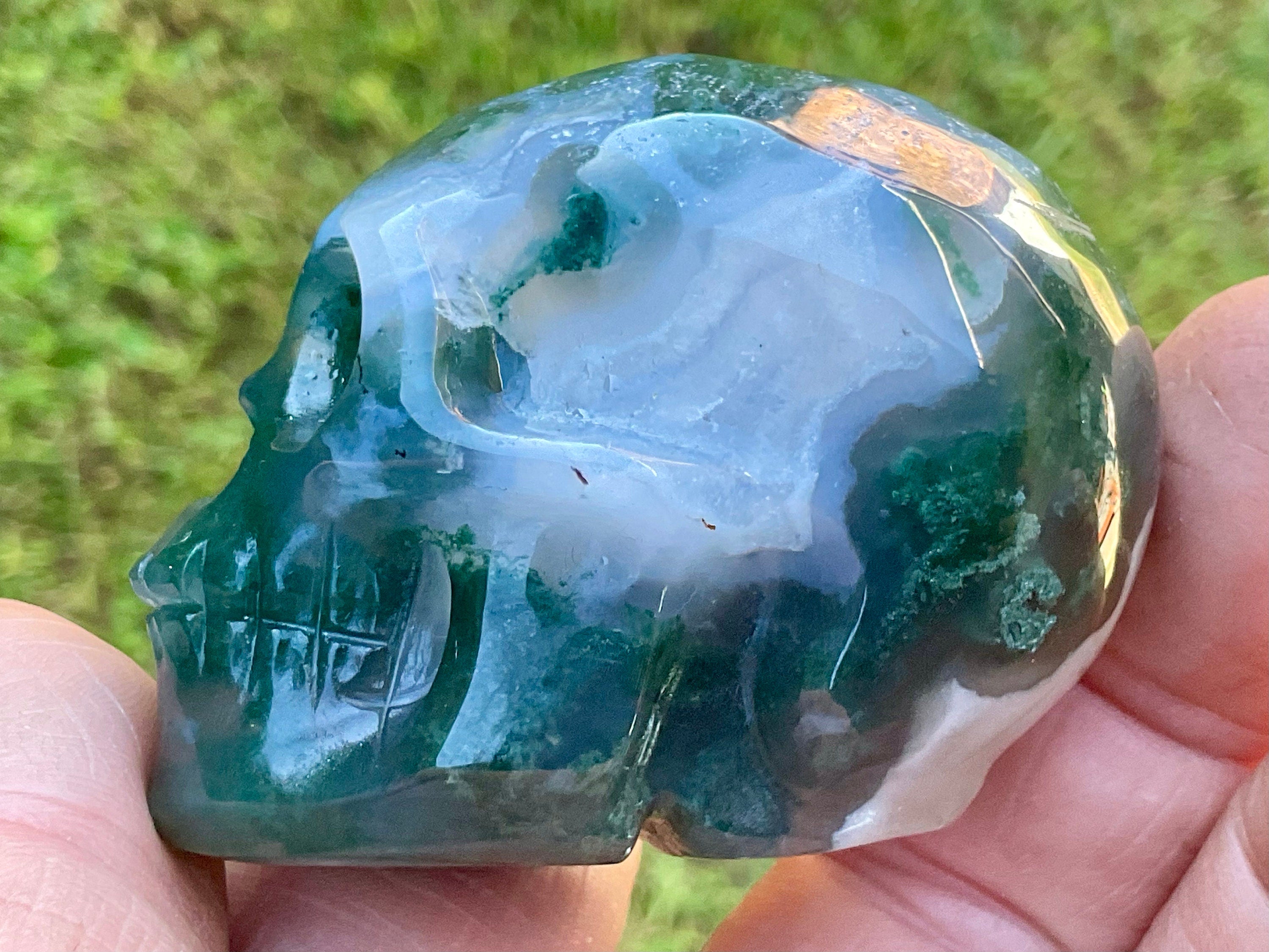 127g Moss Agate Skull 4B