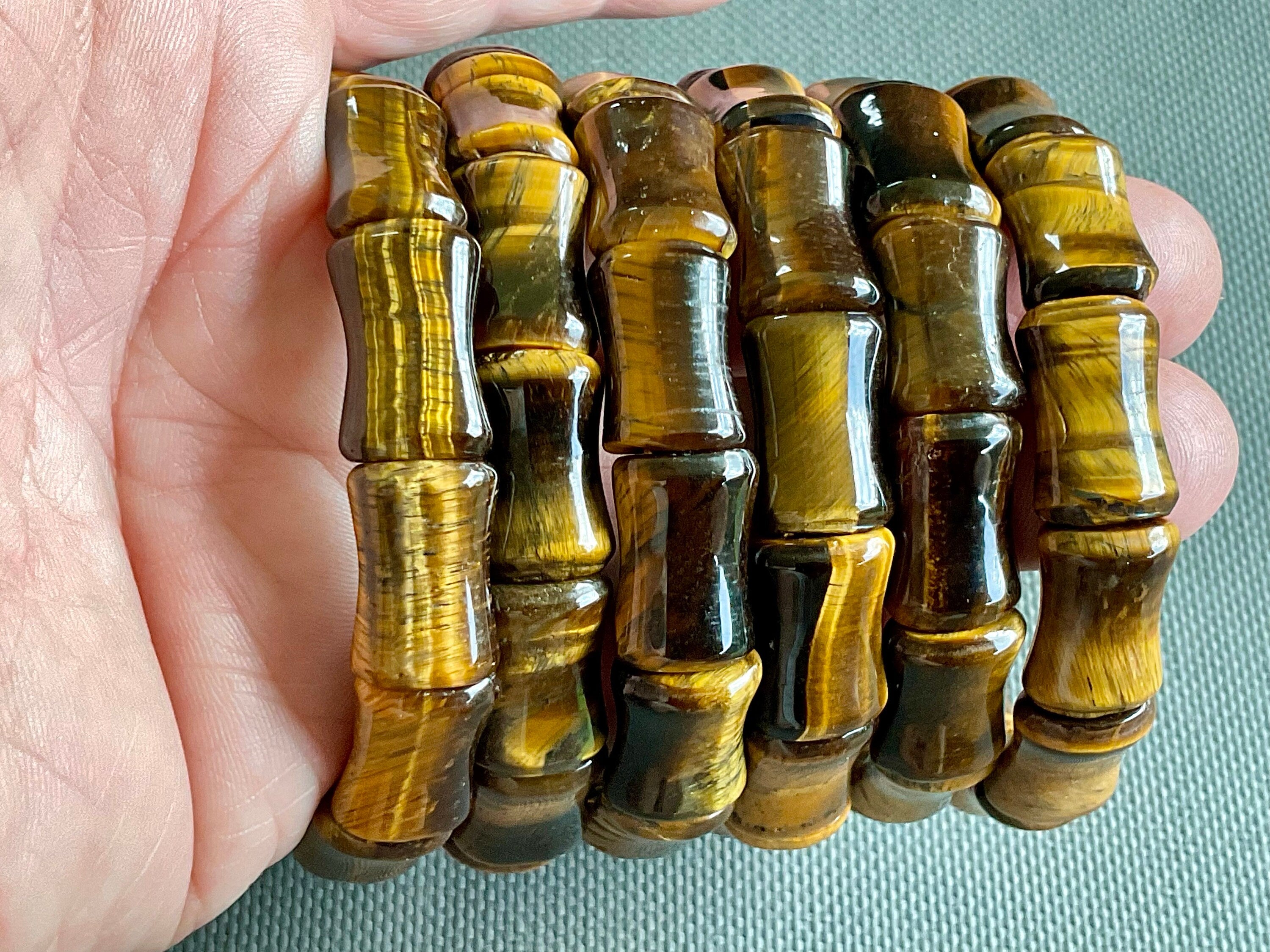 Bamboo Shape Tiger Eye Bead Stretch Bracelet