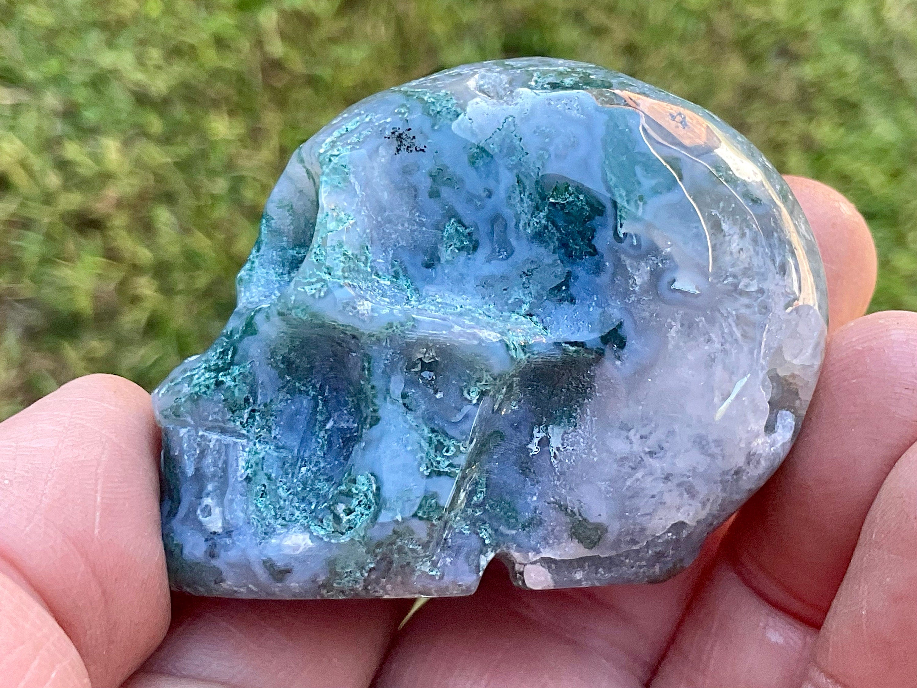 104g Moss Agate Skull 4C