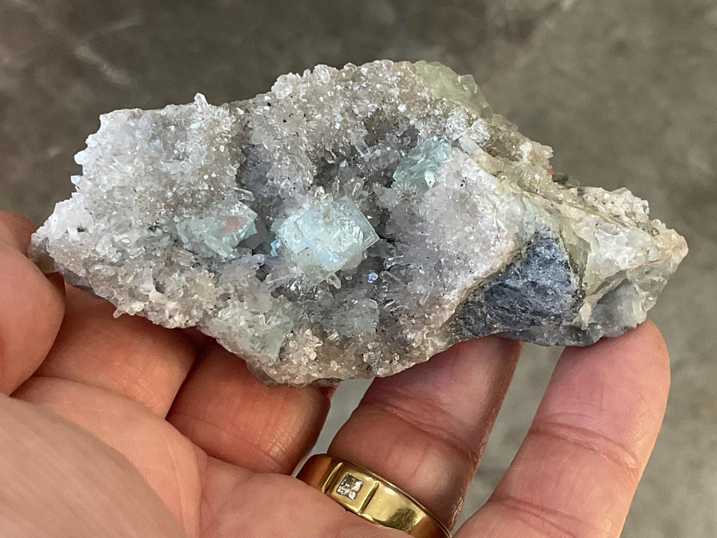 104g Pale Green Cubic Fluorite on Quartz/Fluorite Specimen B from Hunan, China