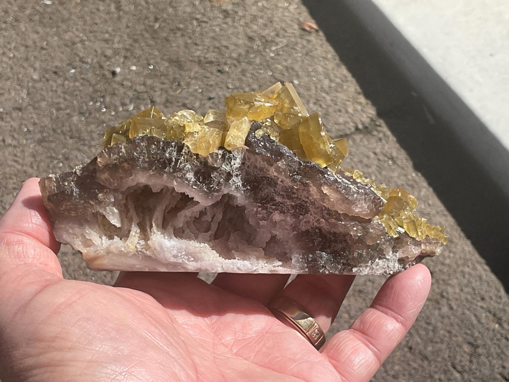 464g Tabular Golden Baryte on Botryoidal Fluorite Specimen 3C from Jiangxi
