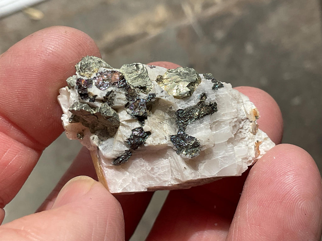 22g Bornite and Copper Minerals on Calcite Specimen C