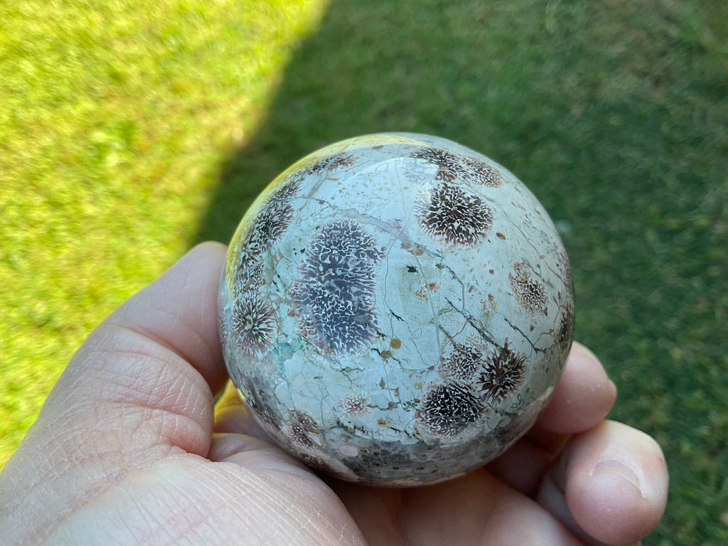 250g Green Cherry Blossom Jasper Sphere 3B