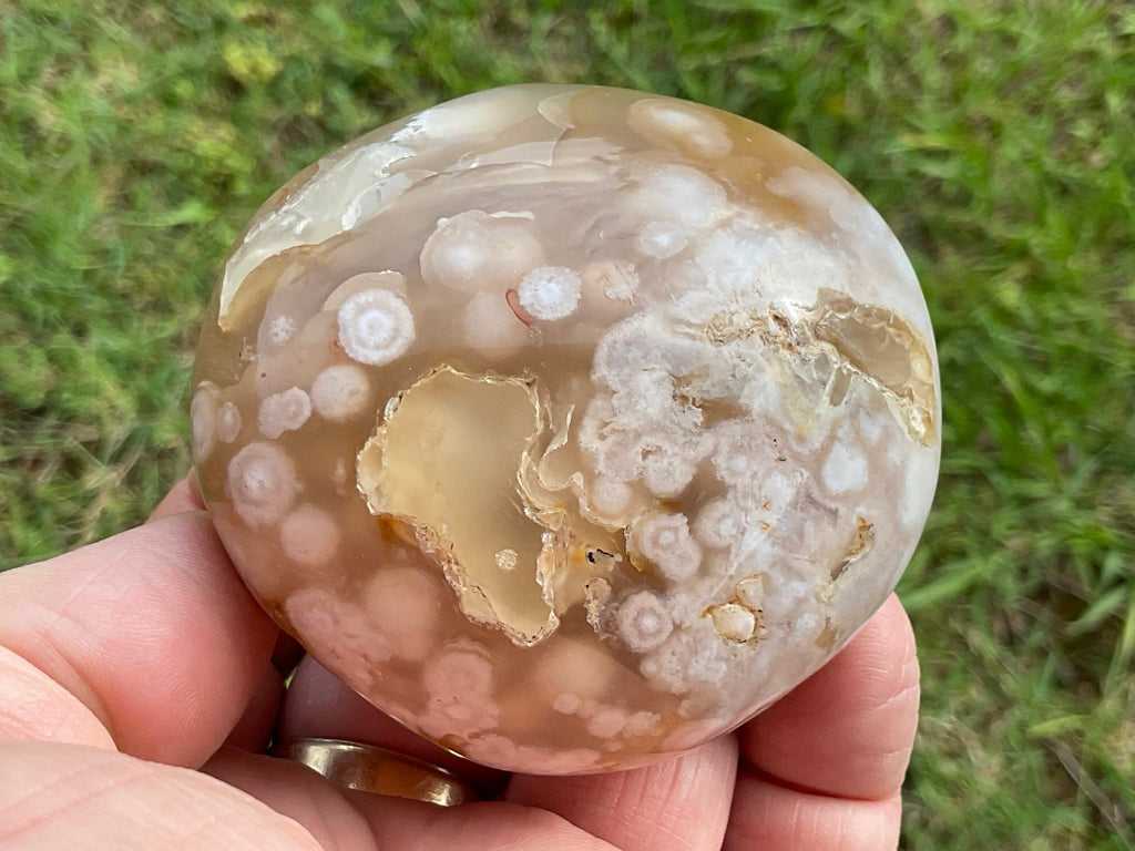 215g Flower Agate Palmstone 12B