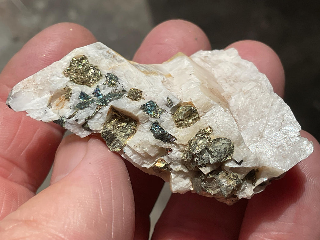 42g Bornite and Copper Minerals on Calcite Specimen D