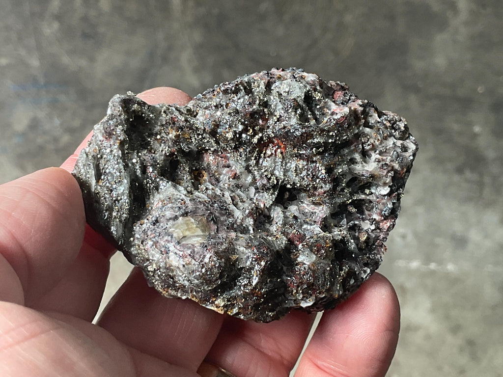 100g Pyrite encrusted Calcite on Limonite Quartz Specimen 4B from Fujian, China