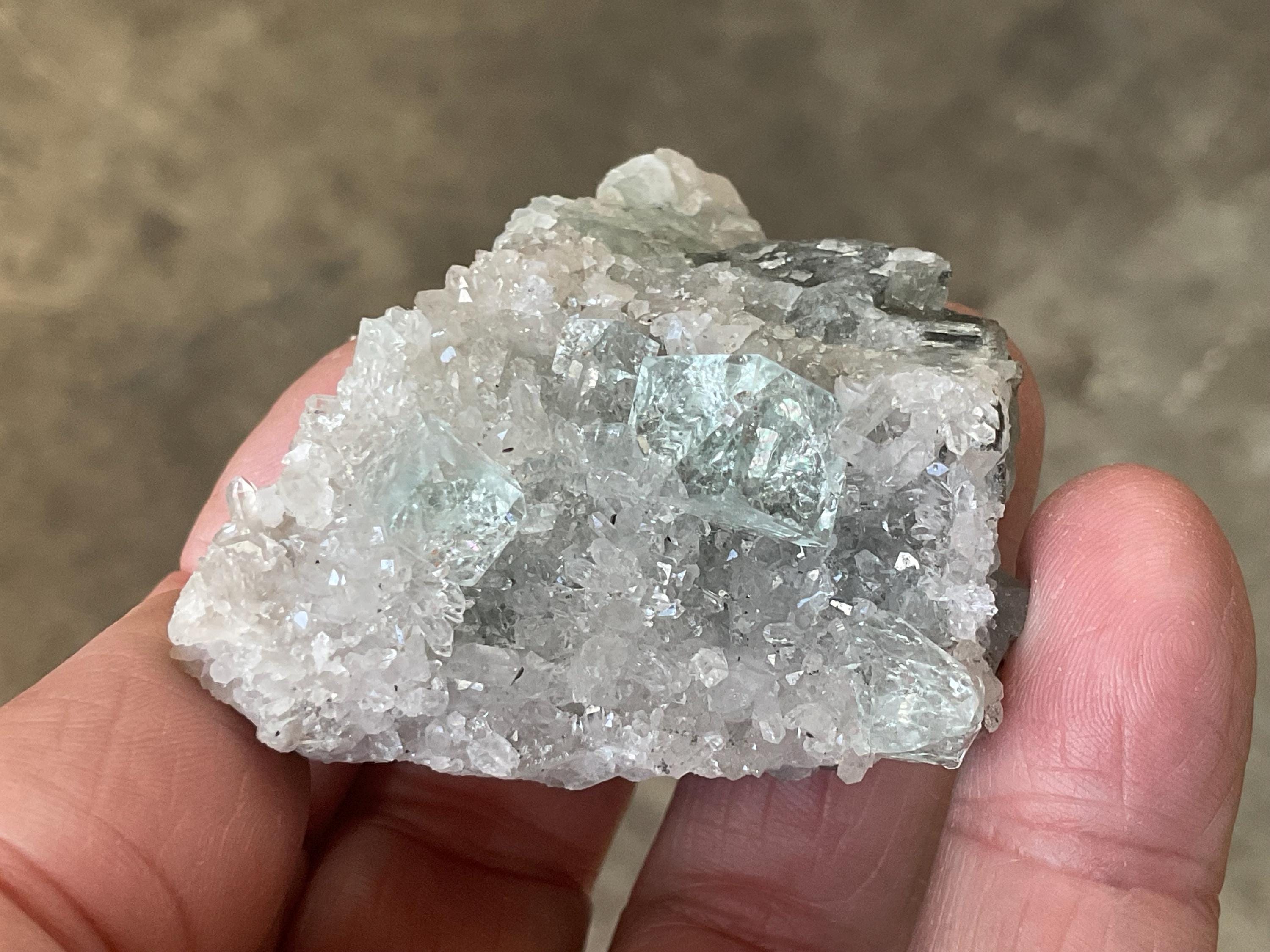 88g Pale Green Cubic Fluorite on Quartz/Fluorite Matrix Specimen A from Hunan, China