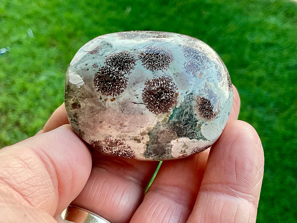 70g Green Cherry Blossom Jasper Palmstone 3C