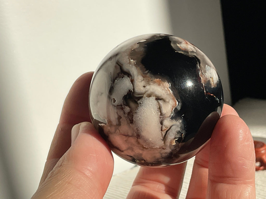 195g Black Flower Agate Sphere 2B